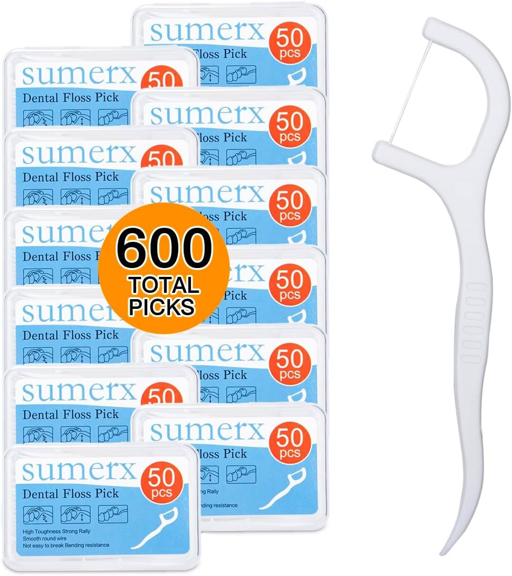 SUMERX 600 Count Dental Floss Picks – 50 Pack with Picks Per Portable Case