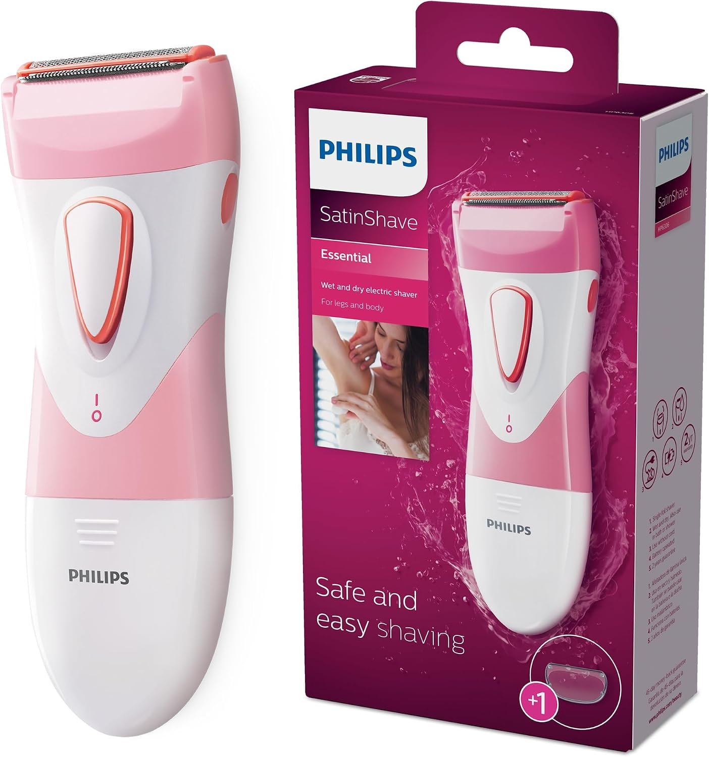 Philips SatinShave Essential Women’s Wet & Dry Electric Shaver for Legs & Body, Cordless, with Hypoallergenic Foil, HP6306/50