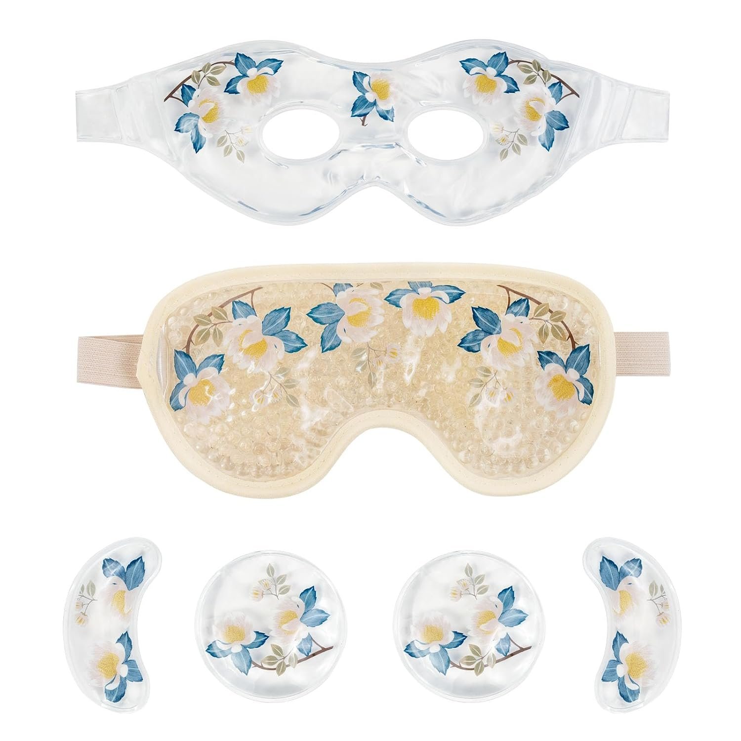 LEOSTEP 4 PCS Cooling Eye Mask Set – Ice Face Mask with Camellia Essential Oil, Cold Eye Compress and Reusable Gel Pads for Eyes Puffiness, Migraine Headache, Dark Circles, Dry Eyes