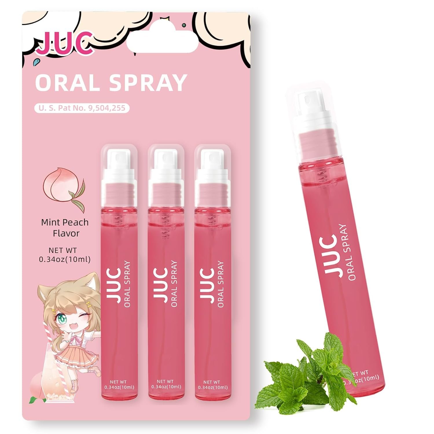 3 Count Mint Breath Spray 0.33OZ (10ML) Mint Peach Flavor