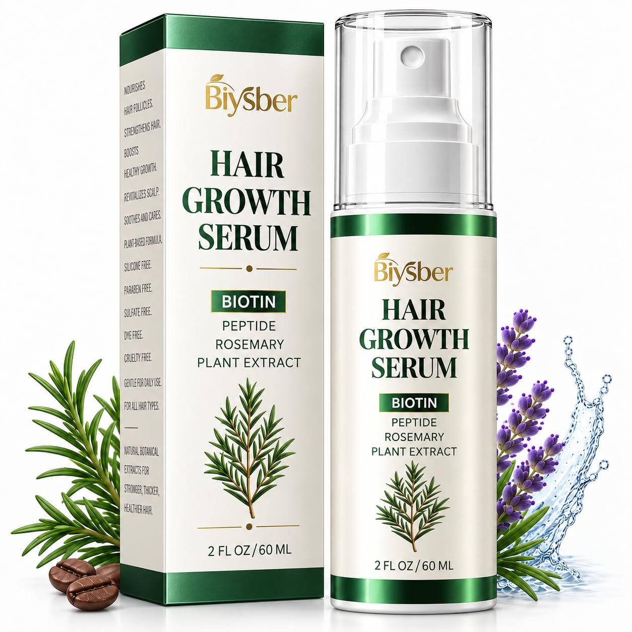 Natural Hair & Scalp Growth Serum Spray for Fuller, Thicker-Looking, for Women and Men Anti-Thinning Loss Hair, Multi-Peptide & Rosemary Formula for Density, Strengthens Weak Hairs, 2.0 Fl Oz
