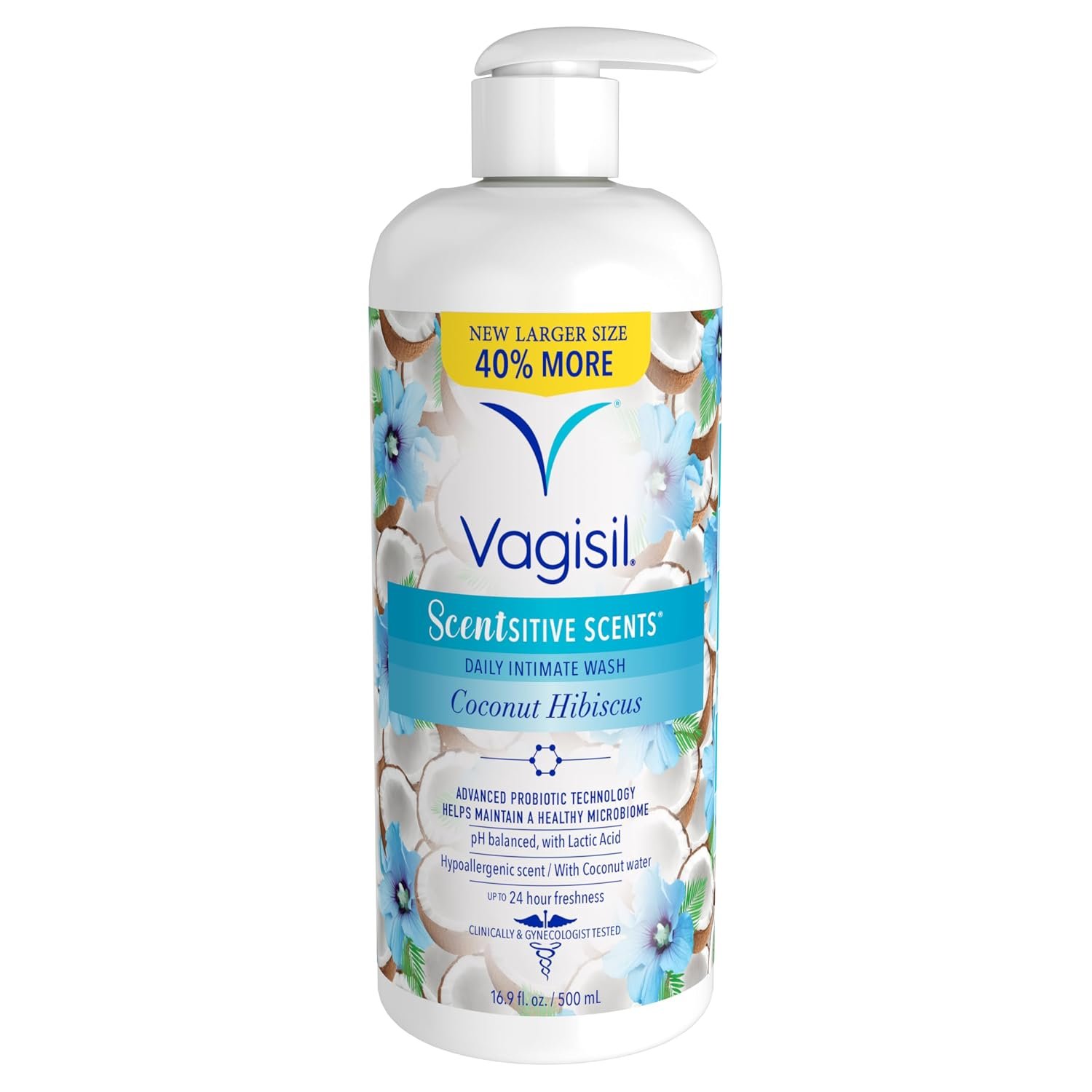 Vagisil Scentsitive Scents Feminine Wash, Coconut Hibiscus, 16.9 Fl Oz