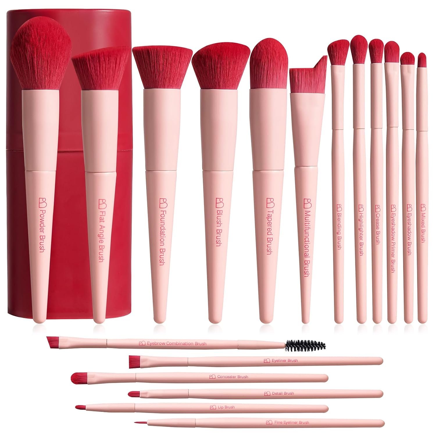 BS-MALL Makeup Brush Set 18 Pcs Premium Synthetic Foundation Powder Concealers Eye shadows Blush Makeup Brushes with black case (Pink Red)