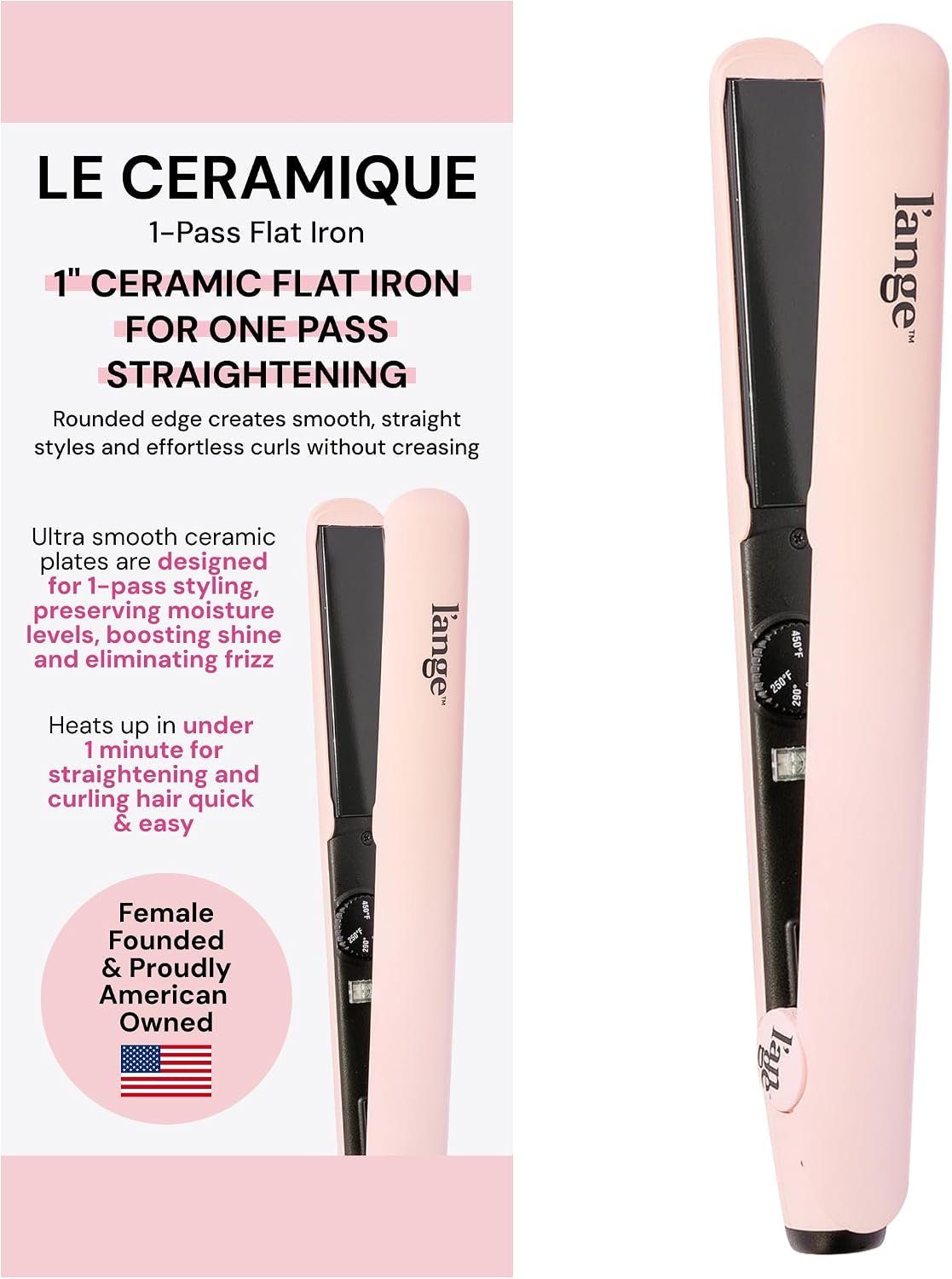L’ANGE HAIR Le Ceramique 1-Pass Flat Iron Hair Straightener | Fast Heating Ceramic Flat Iron | Best Hot Tools Professional Hair Straightener to Lock in Moisture & Shine | (Blush)