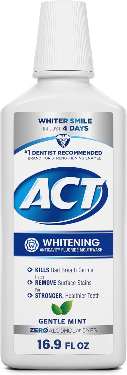 ACT Whitening Anticavity Fluoride Mouthwash, Gentle Mint, 16.9 fl. oz.