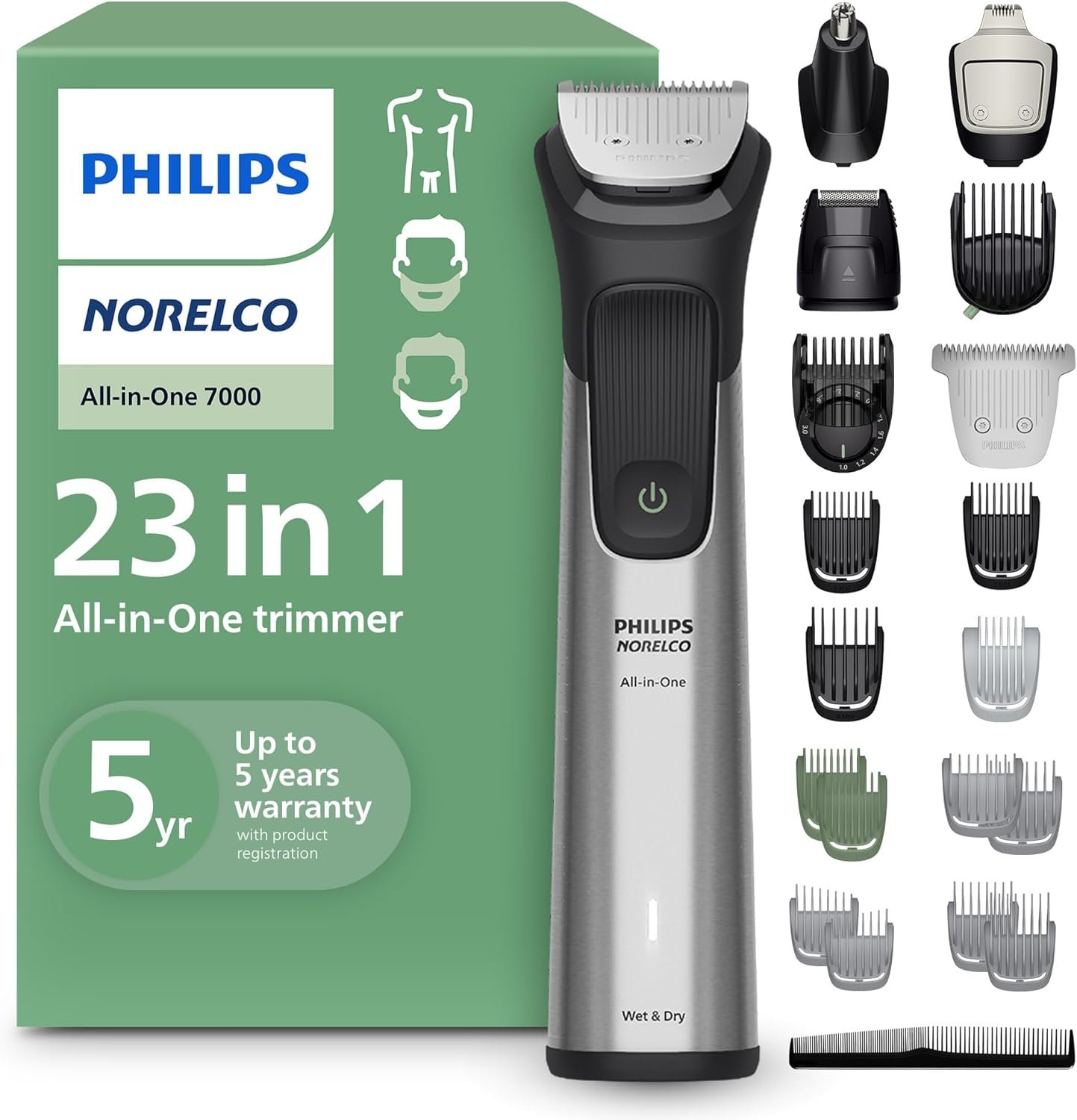 Norelco Philips All-in-One 7000 23-in-1 Trimmer, Face, Hair & Body, Steel