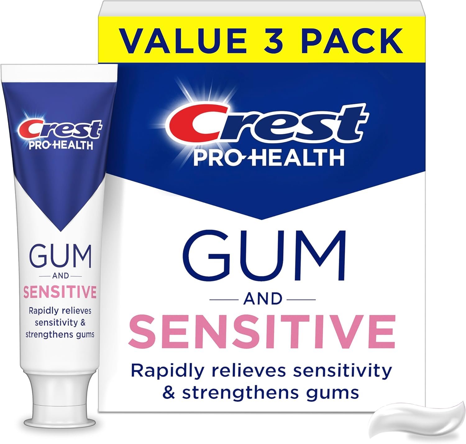 Crest Sensitive and Gum Toothpaste 4.8 oz (3 Pack), Relieves Sensitivity, Strengthens Gums, Anticavity, Clinically Proven, Antibacterial Toothpaste