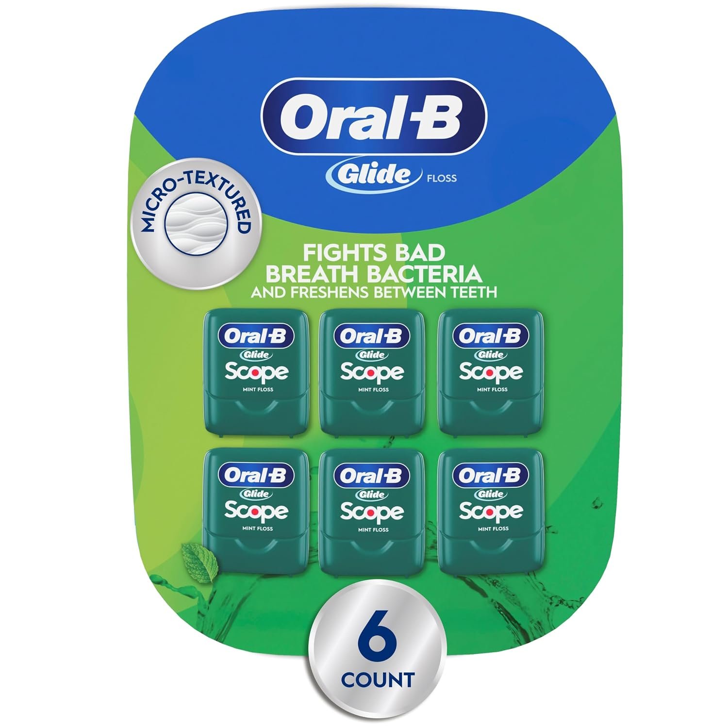 Oral-B Glide Dental Floss with Scope Outlast Mint Flavor, Value 6 Pack (40m Each)