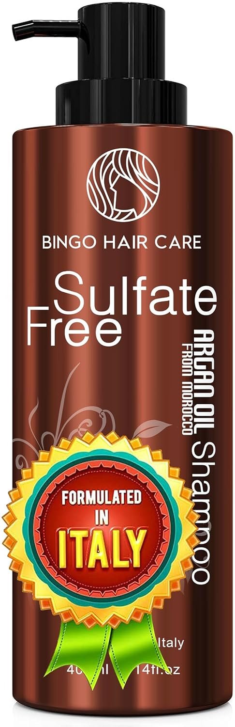 BINGO HAIR CARE Moroccan Argan Oil Shampoo – Sulfate Free, Anti Frizz Hydrating Thickening Care for Women and Men – Deep Moisturizing Treatment for Color Treated, Curly, Frizzy, Damaged and Dry Hair
