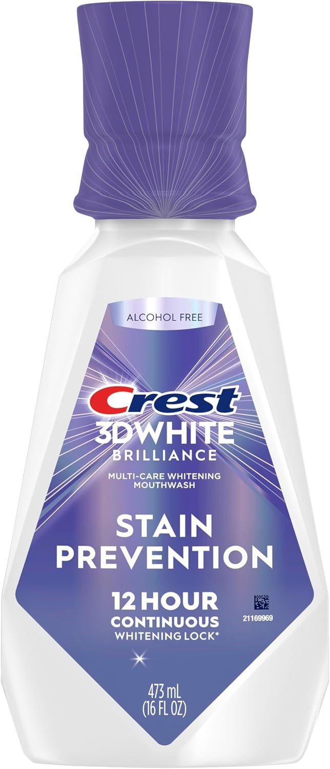 Crest 3D White Brilliance Stain Prevention Mouthwash/Rinse 473 mL- 12-Hour Stain Prevention, Alcohol Free