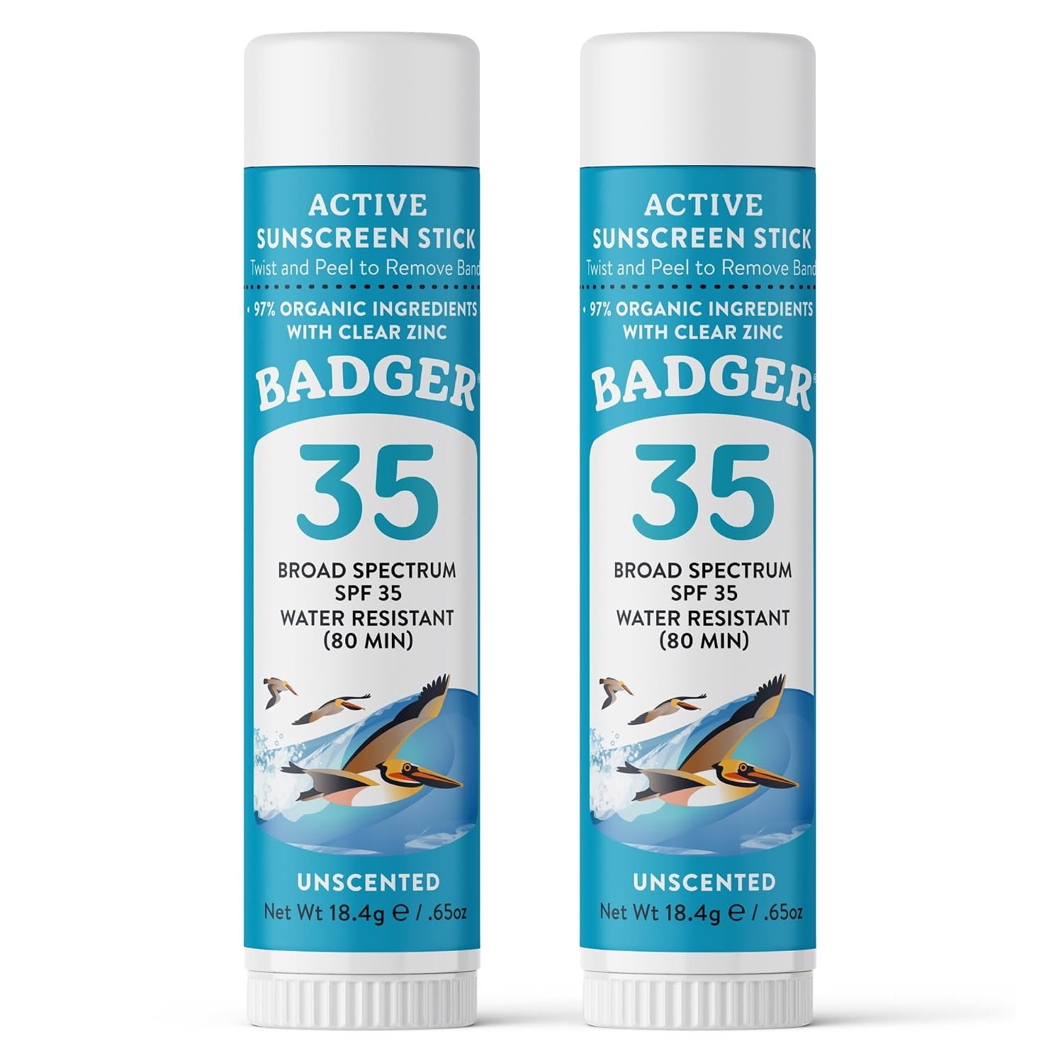 Badger Mineral Sunscreen Face Stick SPF 35, Reef Safe, .65 oz (2-Pack)