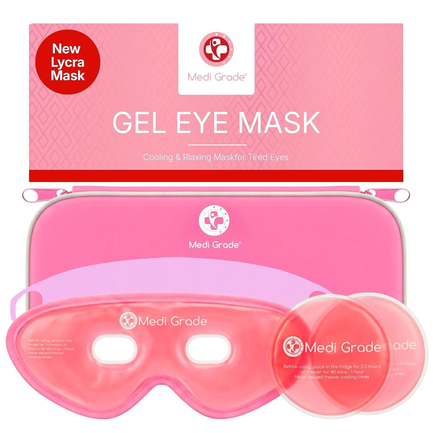 Medi Grade Cooling Eye Mask for Dark Circles, 2 Gel Eye Pads, Pink Set