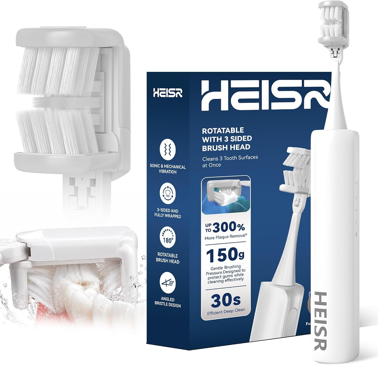 Electric Toothbrush for Adults & Teenagers, Patented 3 Sided Head