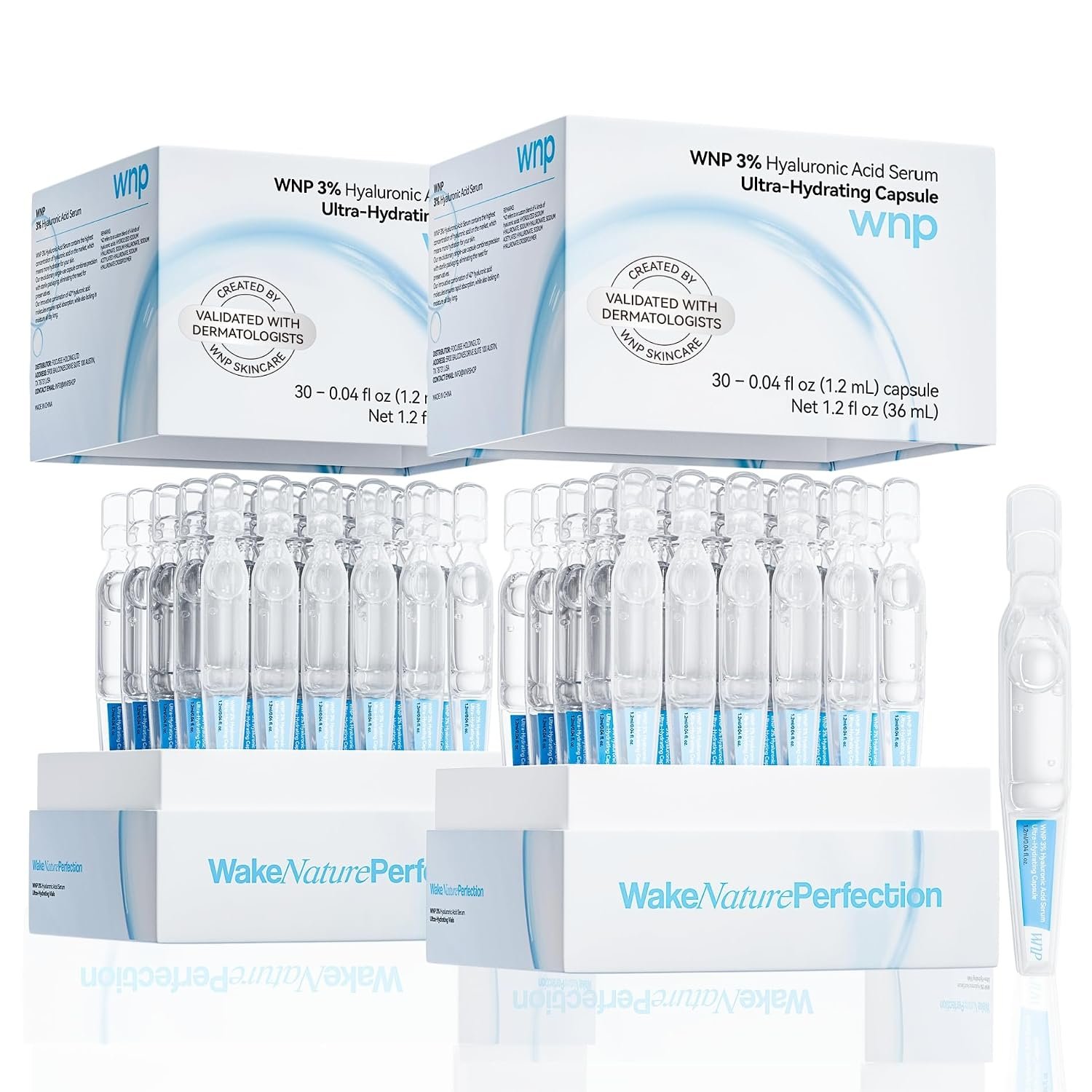 WNP Hyaluronic Acid Face Serum 3% Hydrating Ampoule for Dry Skin, 60 Ct