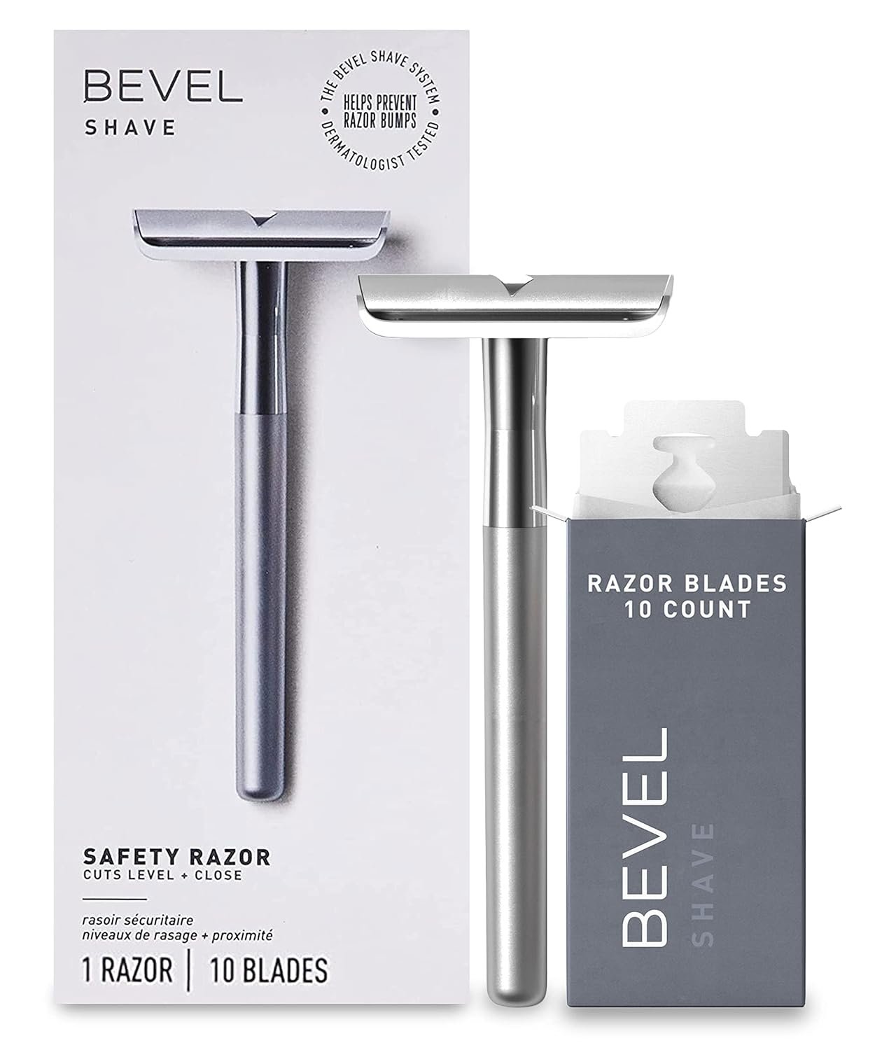 Bevel Safety Razor with Brass Weighted Handle and 10 Double Edge Safety