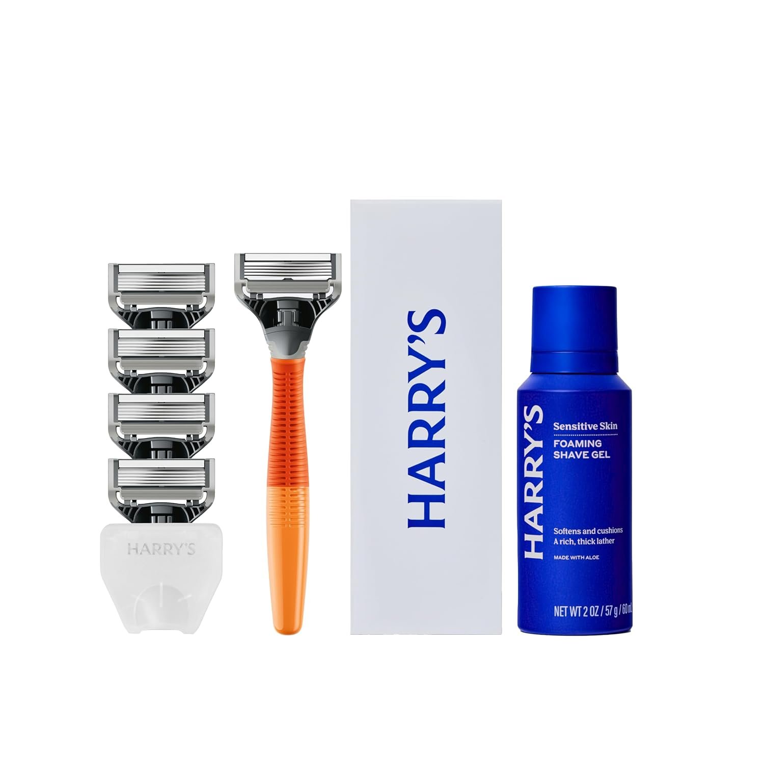 Harry’s Original Shaving Kit for Men – Razor Handle, 5 Refills, Shave Gel