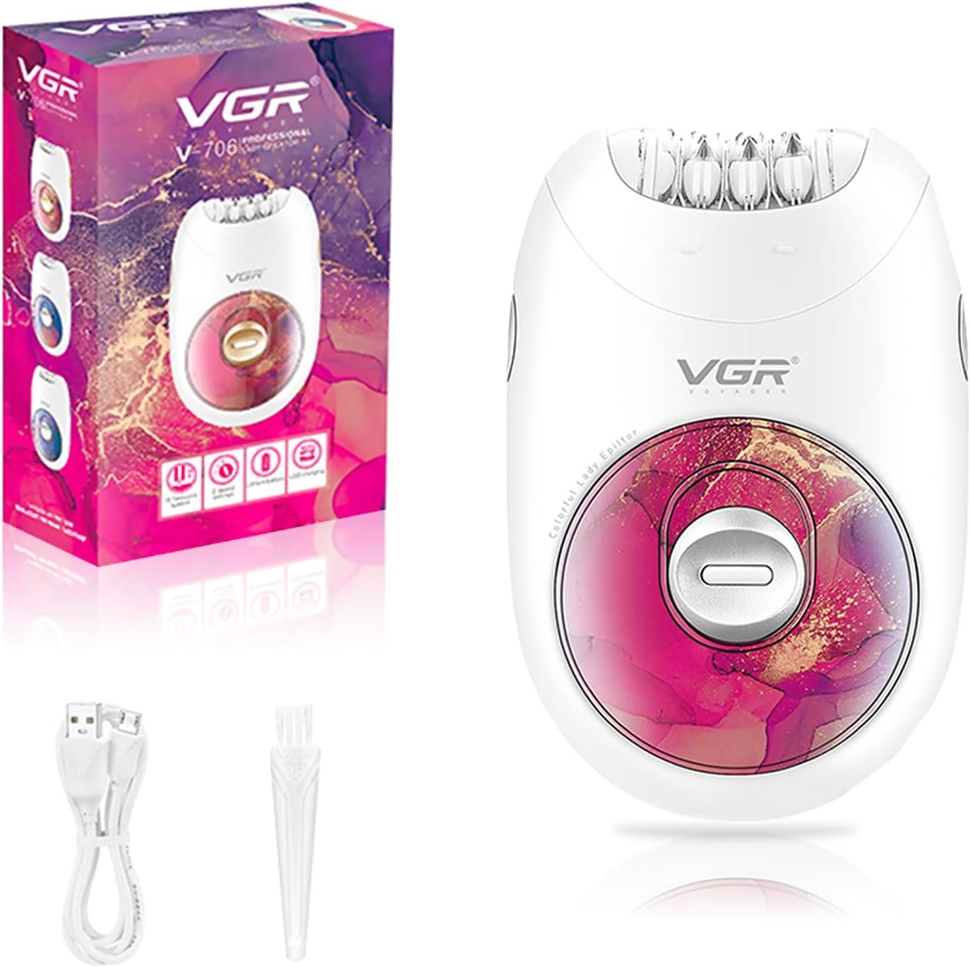 VGR 706 Epilator for Women with 18-Tweezer, Full-Body Hair Removal, Red
