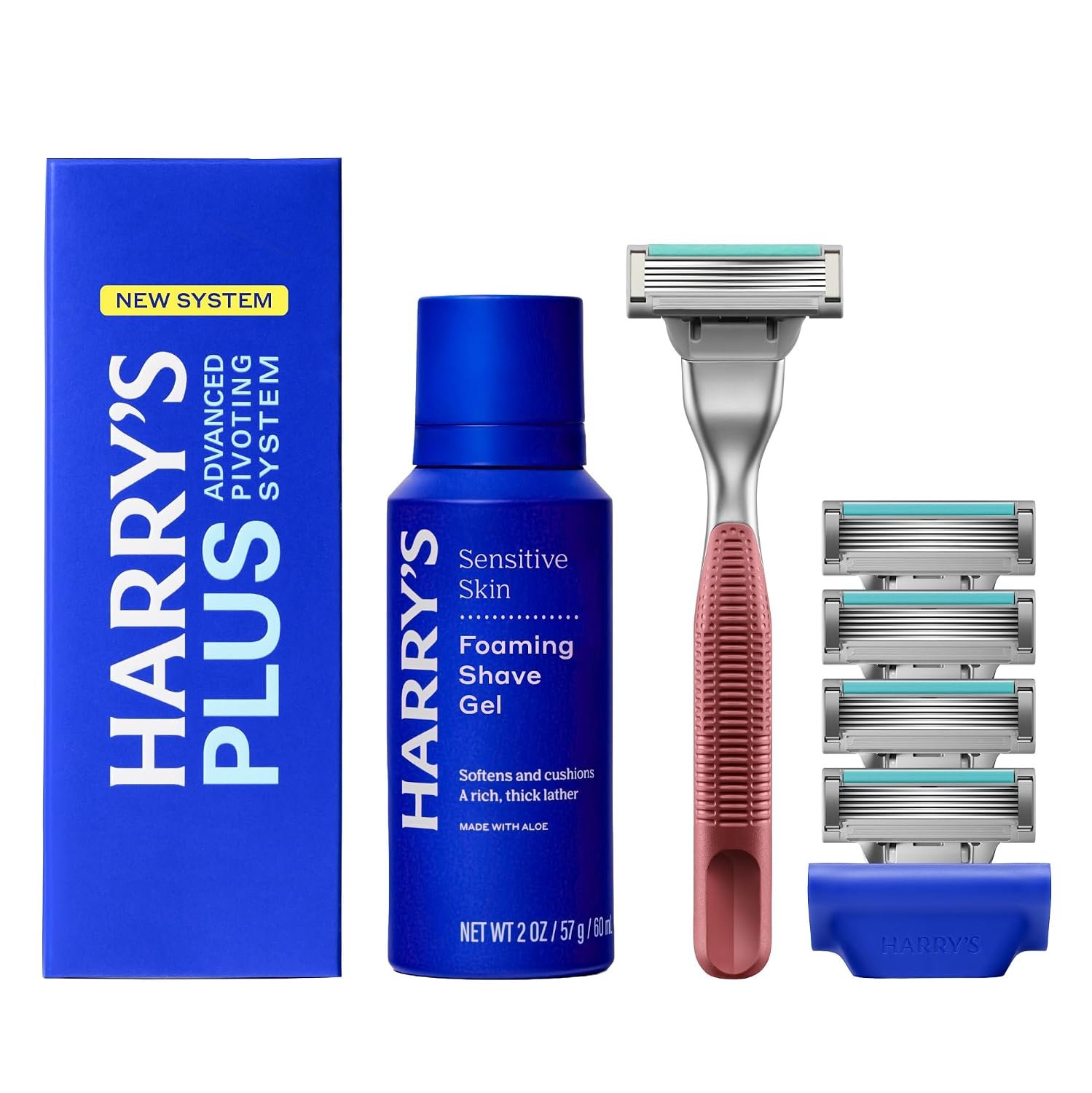 Harry’s Plus Shaving Kit for Men – 5 Razor Blade Cartridges, 2 oz Shave Gel