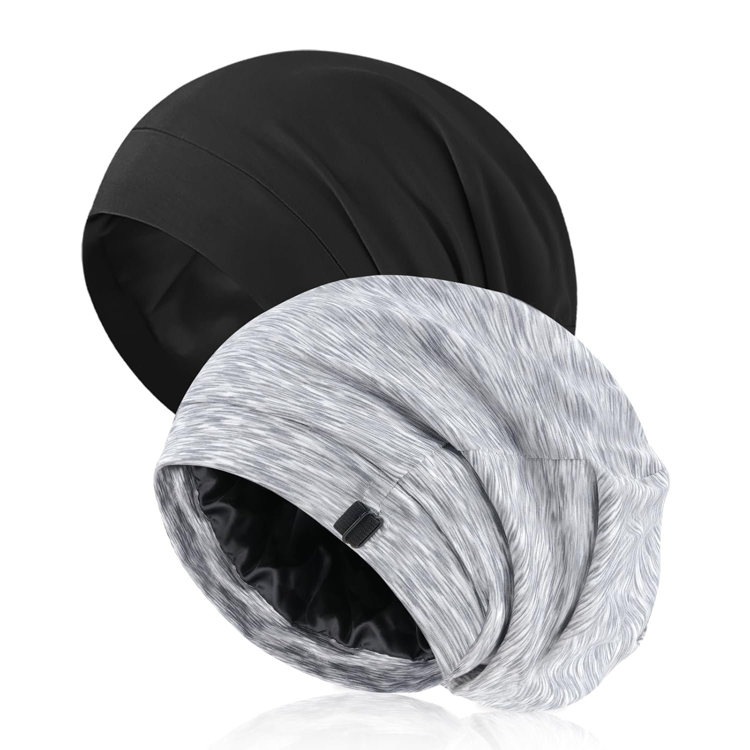 2 Pack Silk Satin Hair Bonnet for Men, Adjustable Stay-On Sleep Cap Beanie for Curly Hair, Soft Breathable Night Hat for All Types