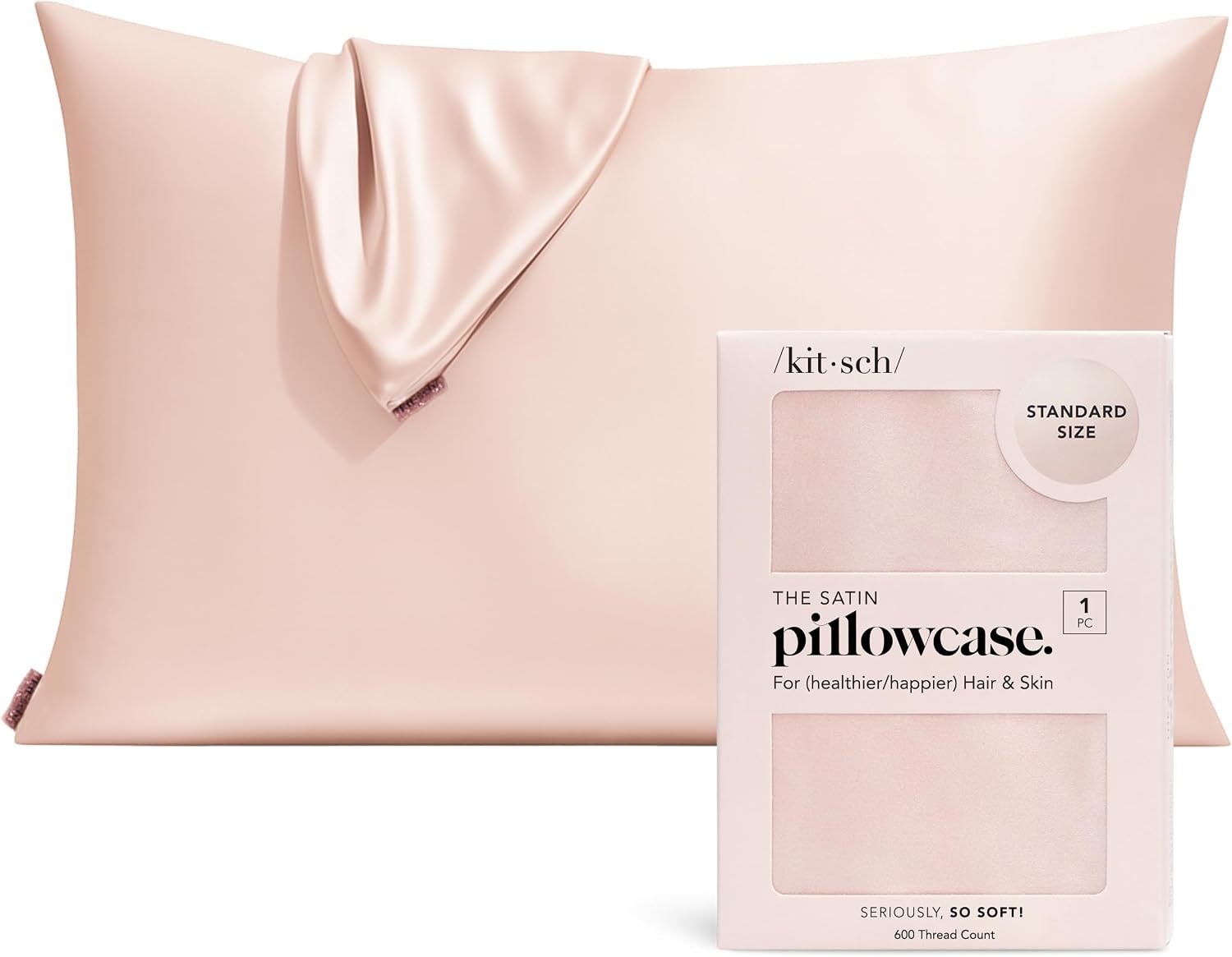Kitsch Satin Pillowcase with Zipper – Standard Size, Blush
