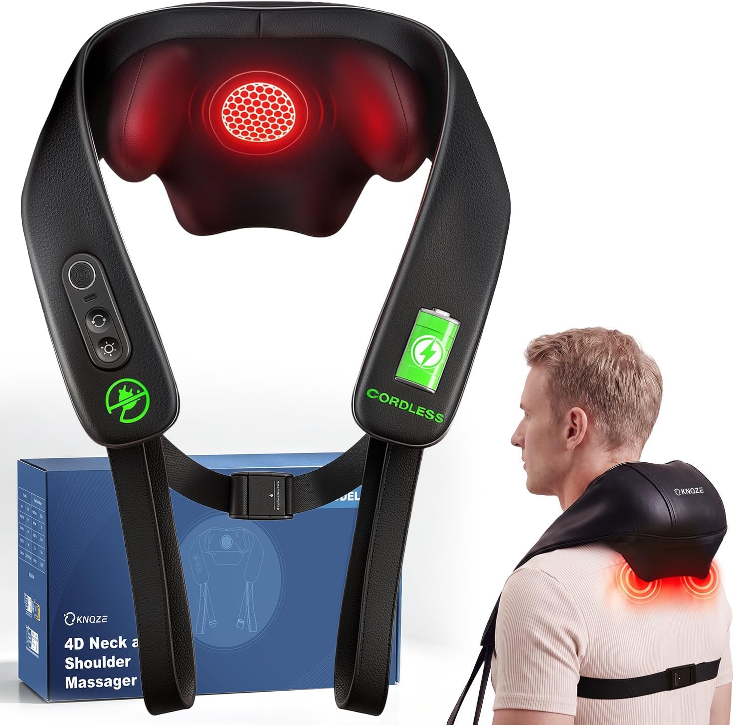 KNQZE Cordless Neck Massager with Graphene Heating & Brushless Motor