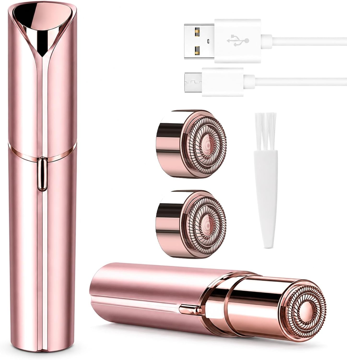 Flawless Facial Hair Remover for Women Shaver for Women Painless Face Shaver -Mini Hair Remover, Electric Razor Shaver Portable with 2 x Replacement Heads, Cheek as Seen on TV（Rose Gold）