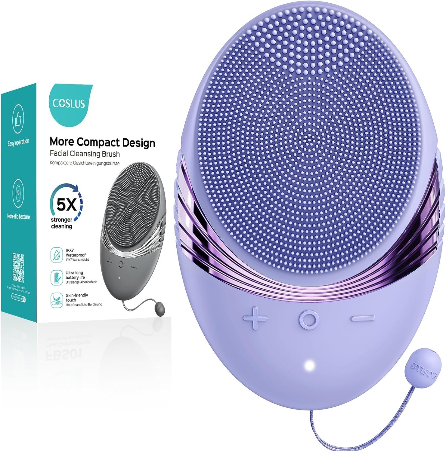 COSLUS FBS01 Facial Cleansing Brush Face Scrubber,Compact for Travel,Purple