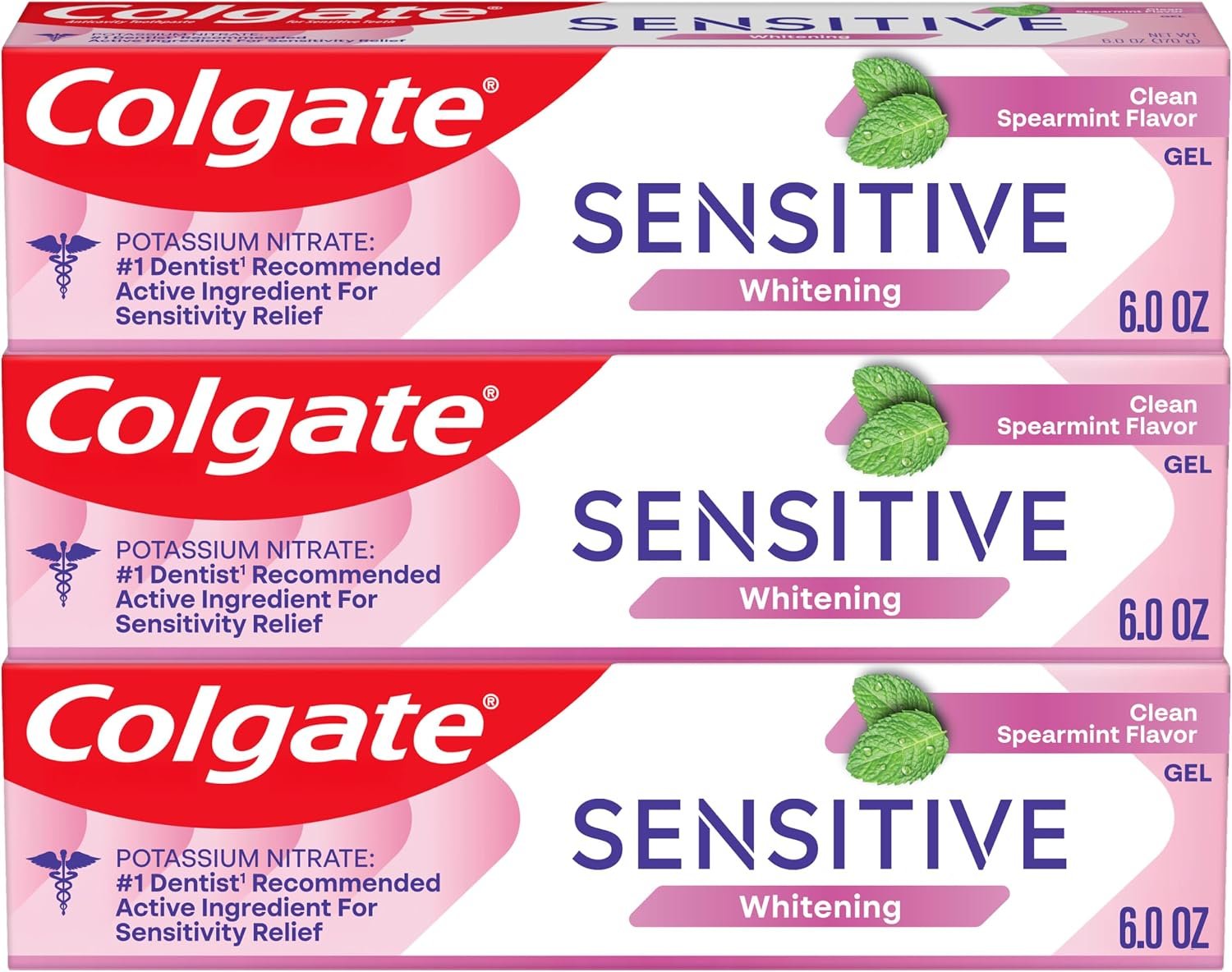 Colgate Whitening Sensitive Toothpaste Gel, Clean Spearmint, 3 Pack, 6 oz