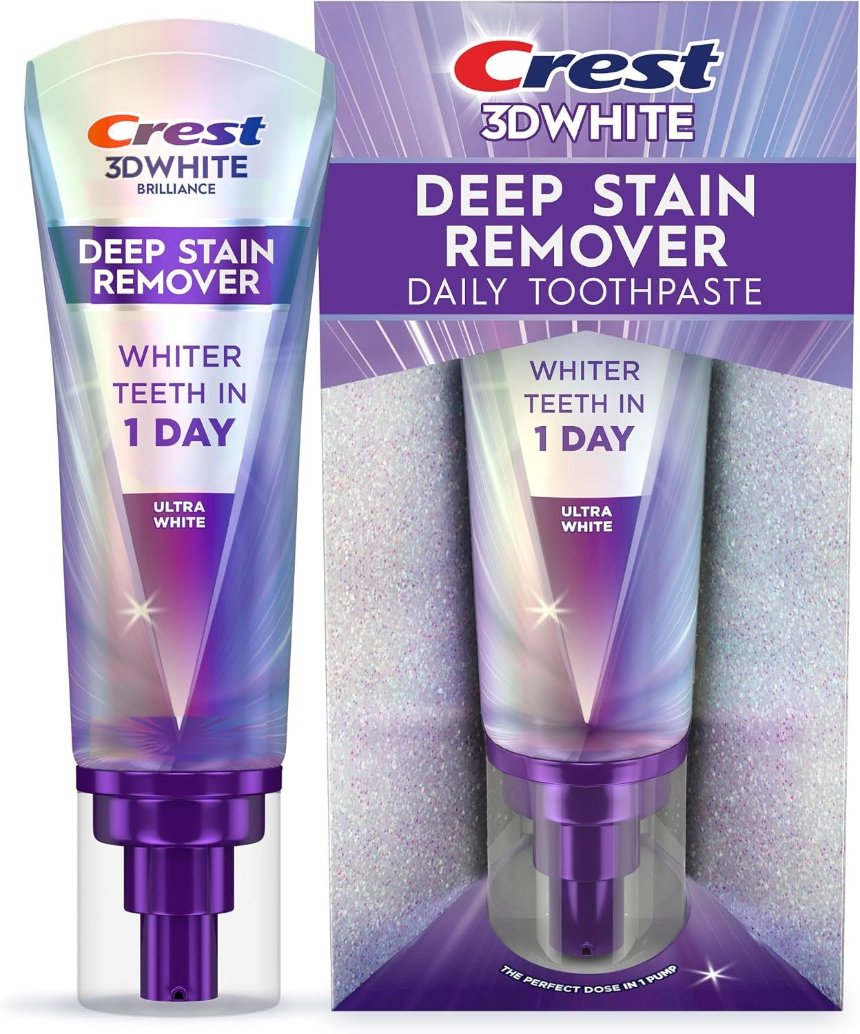 Crest Toothpaste 3DWhite Deep Stain Remover Ultra White – 3.1oz – Daily Use – Whiter Teeth in 1 Day!