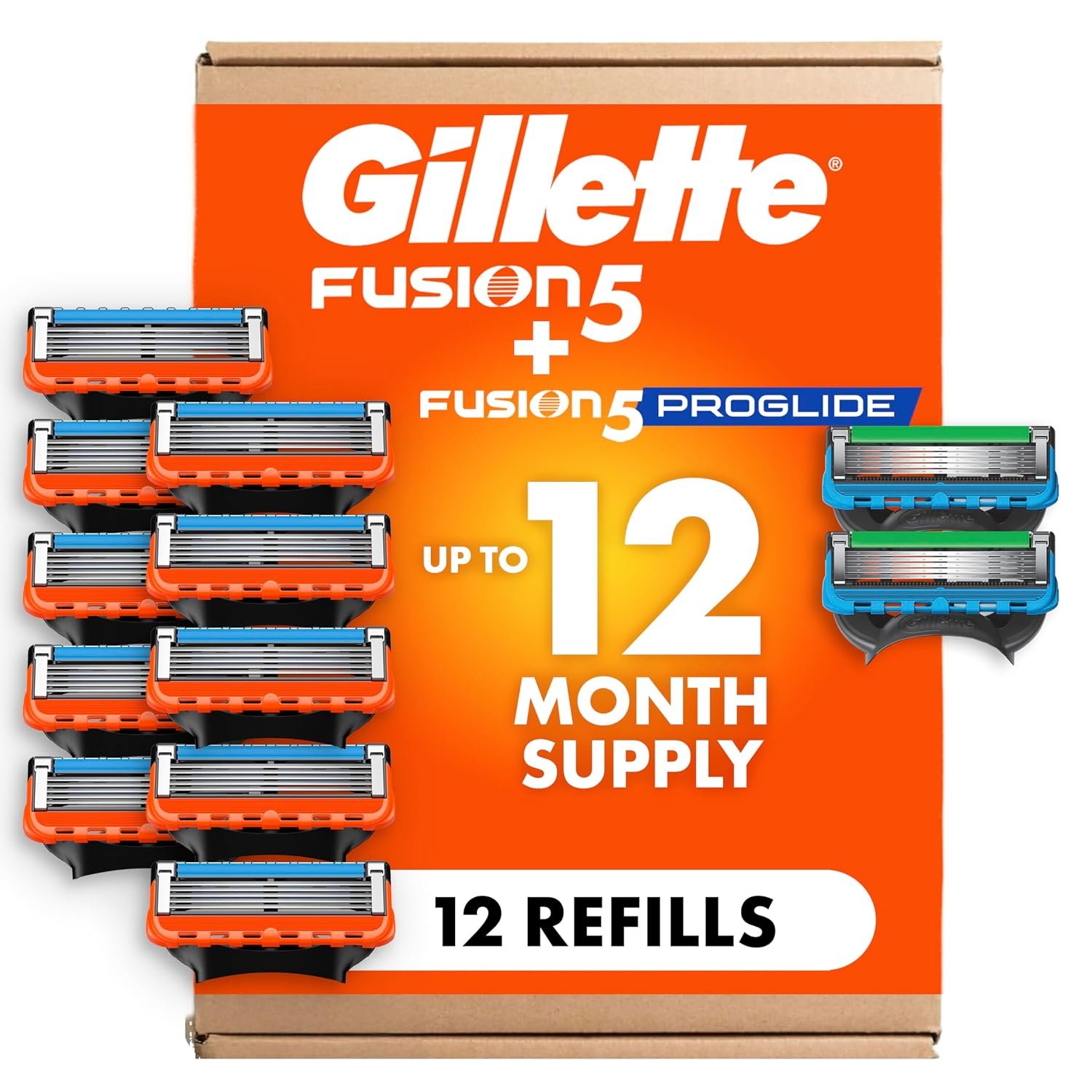 Gillette Fusion5 and ProGlide Men’s Razor Blade Refills, 5-Blade Cartridges, Variety Pack, 12 Count