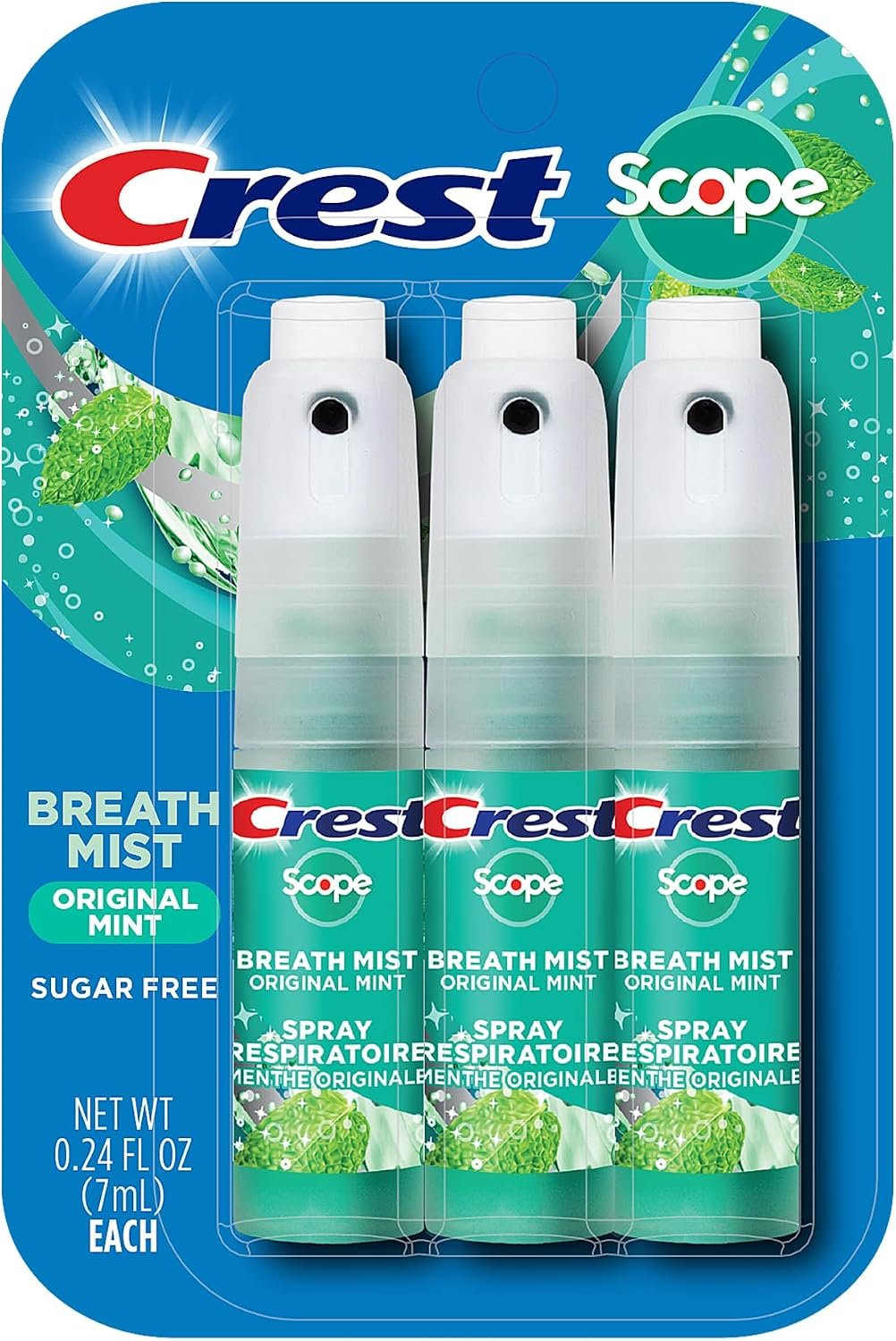 Crest Scope | One 3-Pack of Mint Breath Mist Sprays (3 Total Sprays) – 0.24 Ounce (7mL) Each – 0.72 Ounces Total