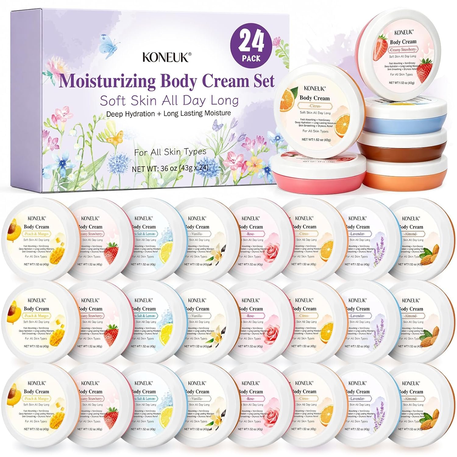 KONEUK 24 Pack Bulk Body Lotion Gifts Set, Travel Size Lotion for Women