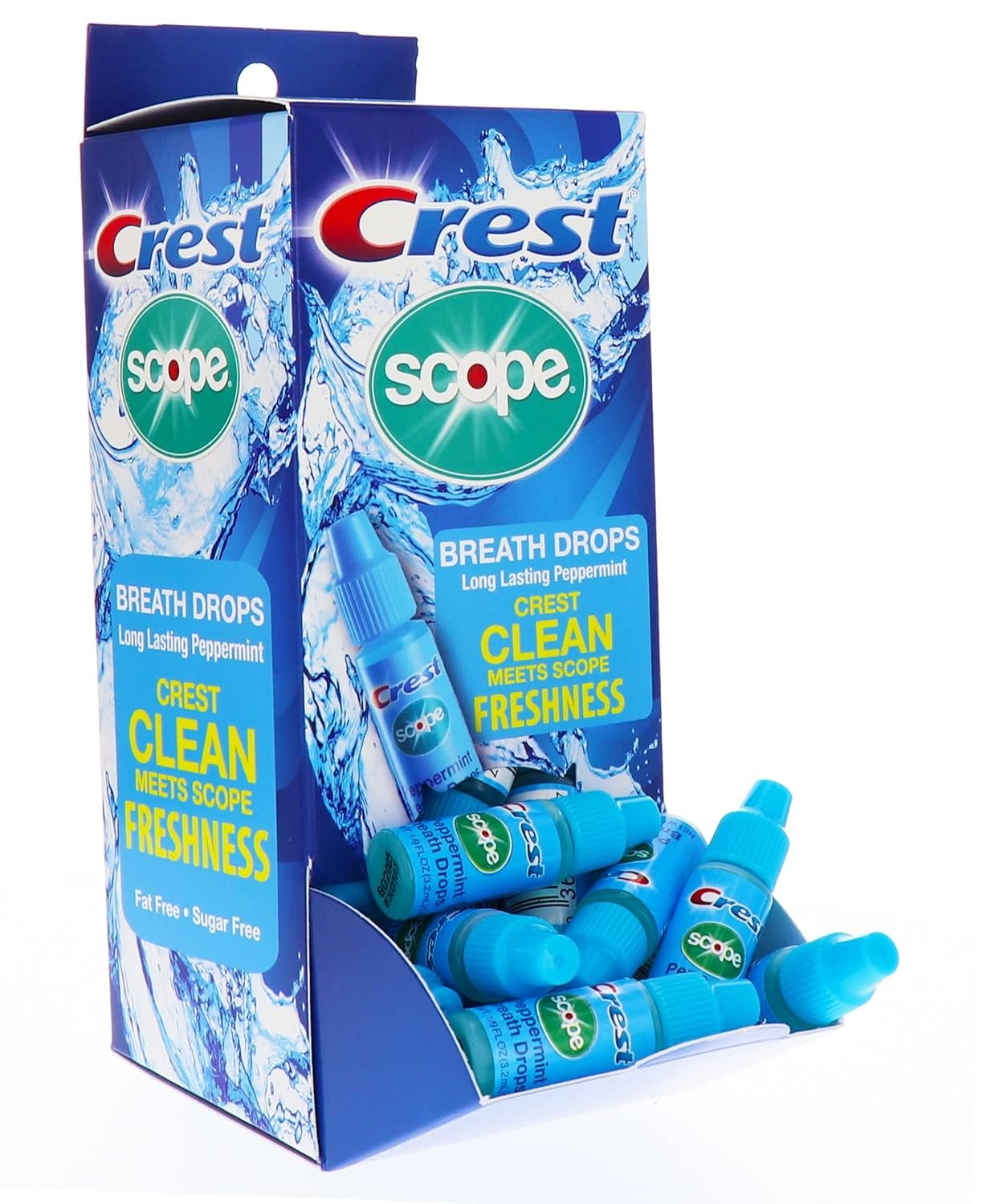 Crest Scope Breath Drops – Long Lasting PEPPERMINT – Crest Clean meets Scope Freshness – Gravity Feed Display – 50 Count, 3.2mL Drops