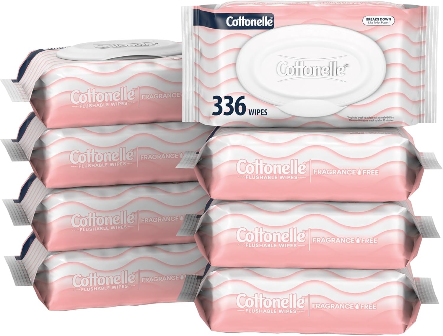 Cottonelle Fragrance Free Flushable Wipes, 8 Packs, 42 Wipes per Pack
