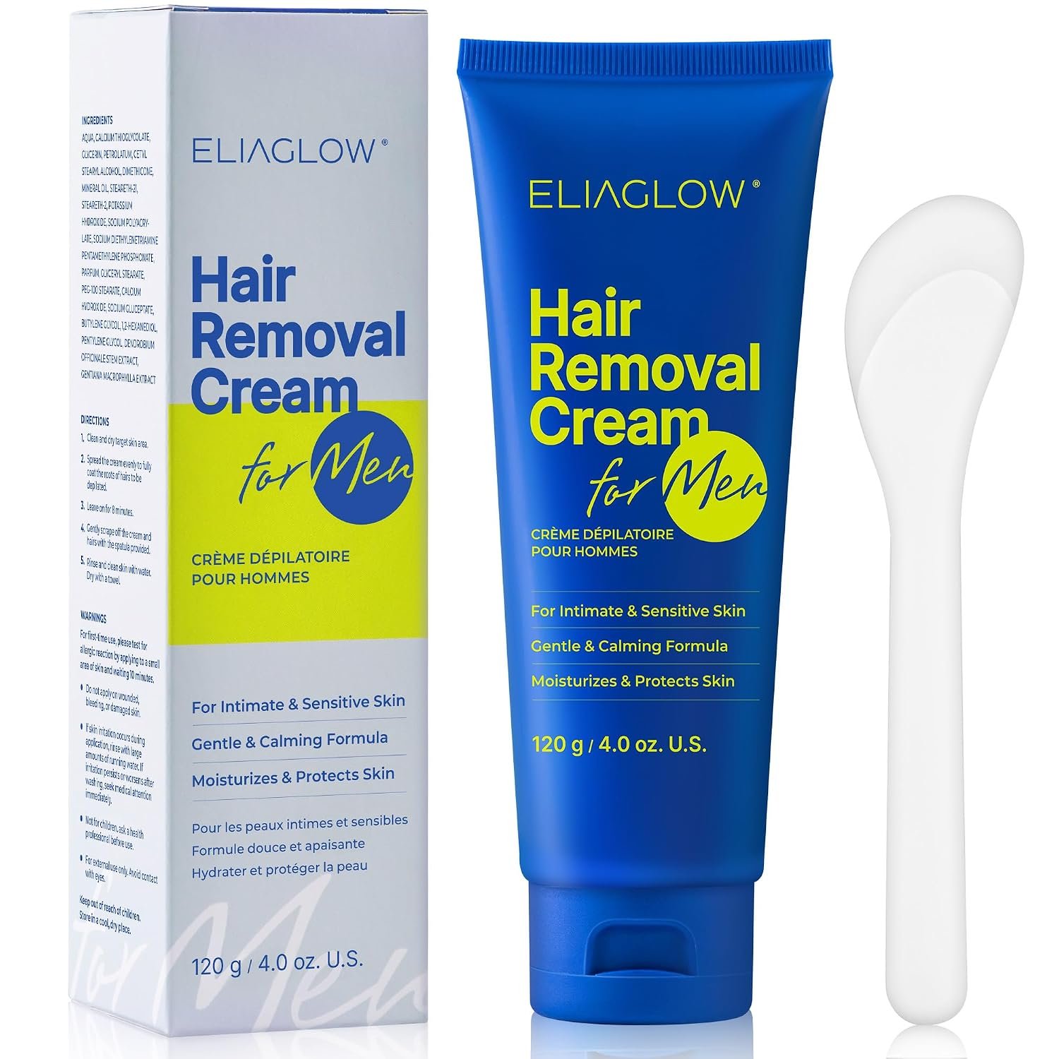 Hair Removal Cream for Men and Women: Sensitive Depilatory Cream for Intimate/Pubic Areas, Body, Legs, Chest, and Underarms, Easy & Painless, Gentle Formula for All Skin Type, 120ml