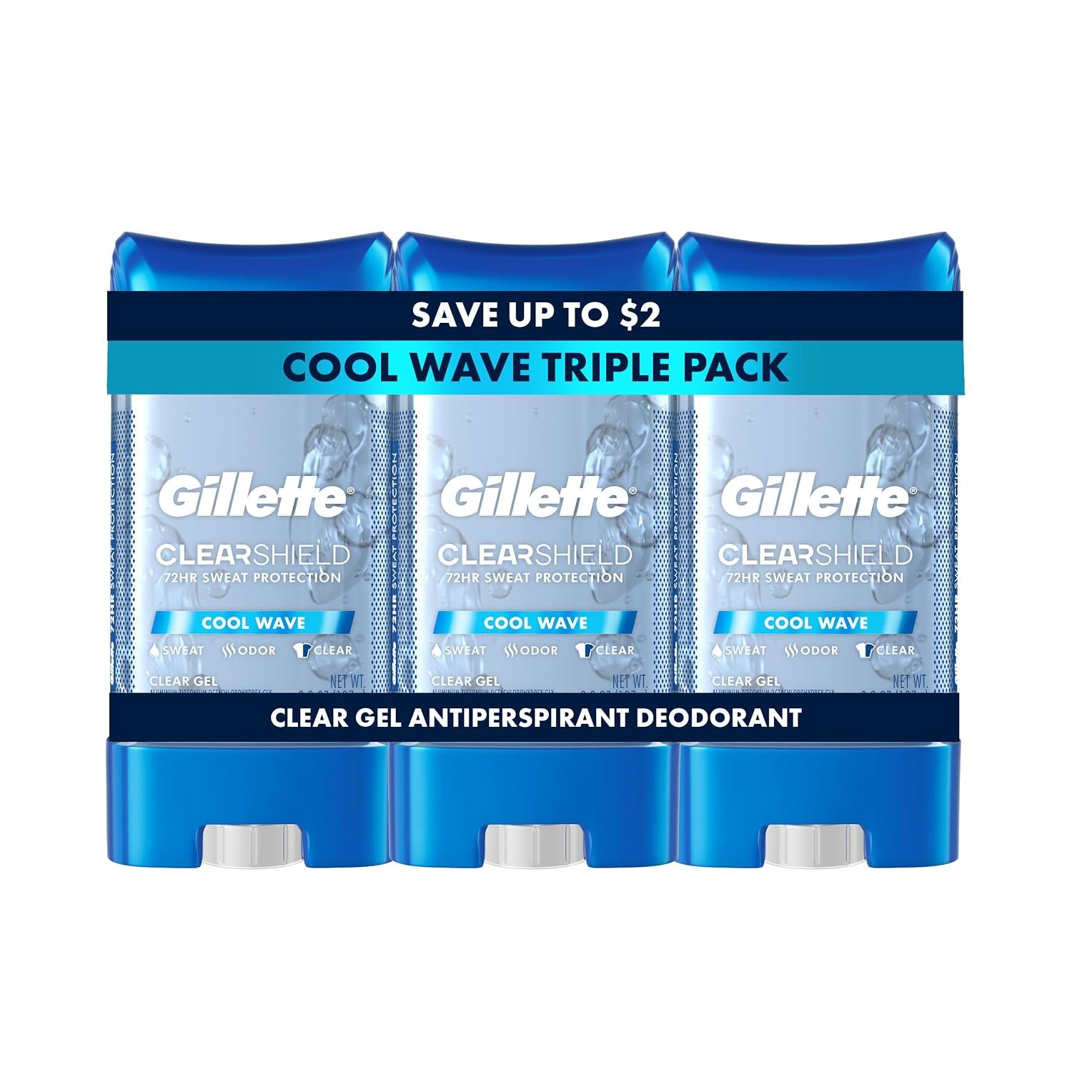 Gillette Antiperspirant and Deodorant for Men, 72hr Sweat & Odor Protection, Long Lasting Freshness, Anti-White Mark Technology, Clear Gel, Cool Wave Scent, 3.8 oz (Pack of 3)