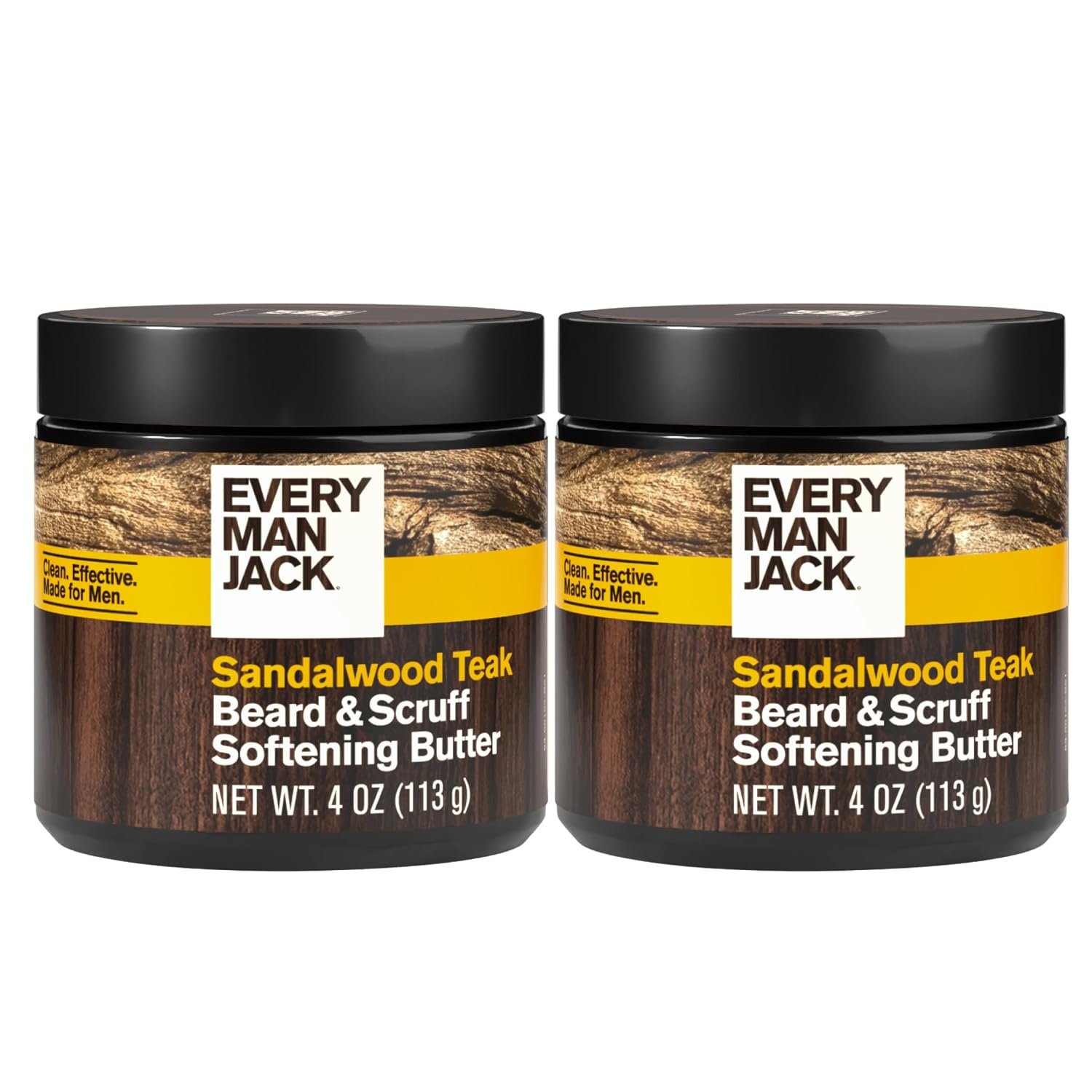 Every Man Jack Men’s Beard & Scruff Softening Butter, Sandalwood Teak, 2pk
