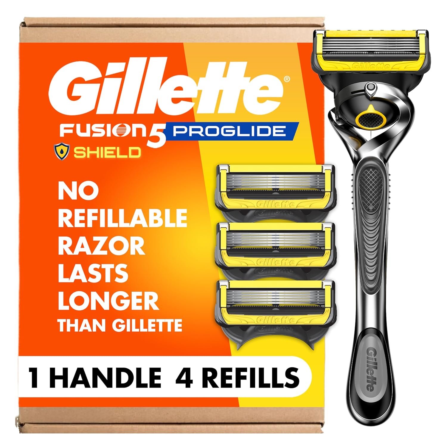 Gillette ProGlide Shield Men’s Razor, 5-Blade Razor with Precision Trimmer, 1 Handle and 4 Refills