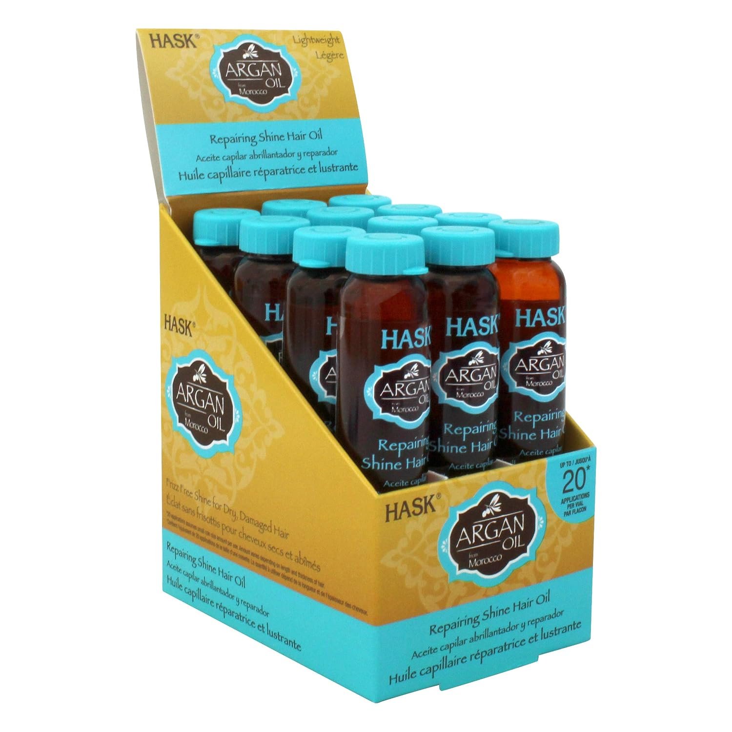 HASK Argan Repairing Hair Oil – 12 shine Oil Vials for shine and frizz control for all hair types, color safe, gluten-free, sulfate-free, paraben-free