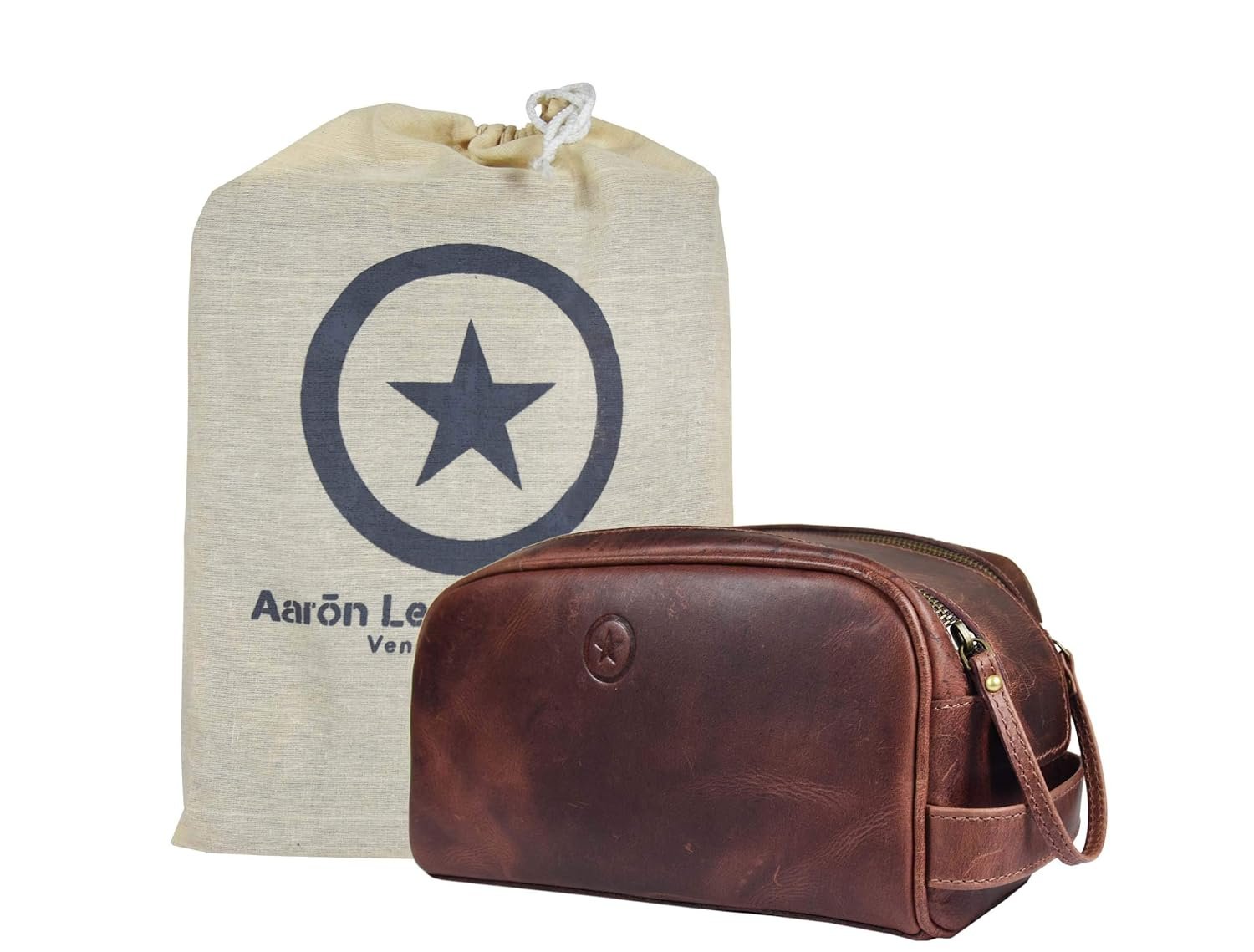 10″ Premium Leather Toiletry Travel Pouch With Waterproof Lining | King-Size Handcrafted Vintage Dopp – Kit By Aaron Leather Goods (Dark Brown)