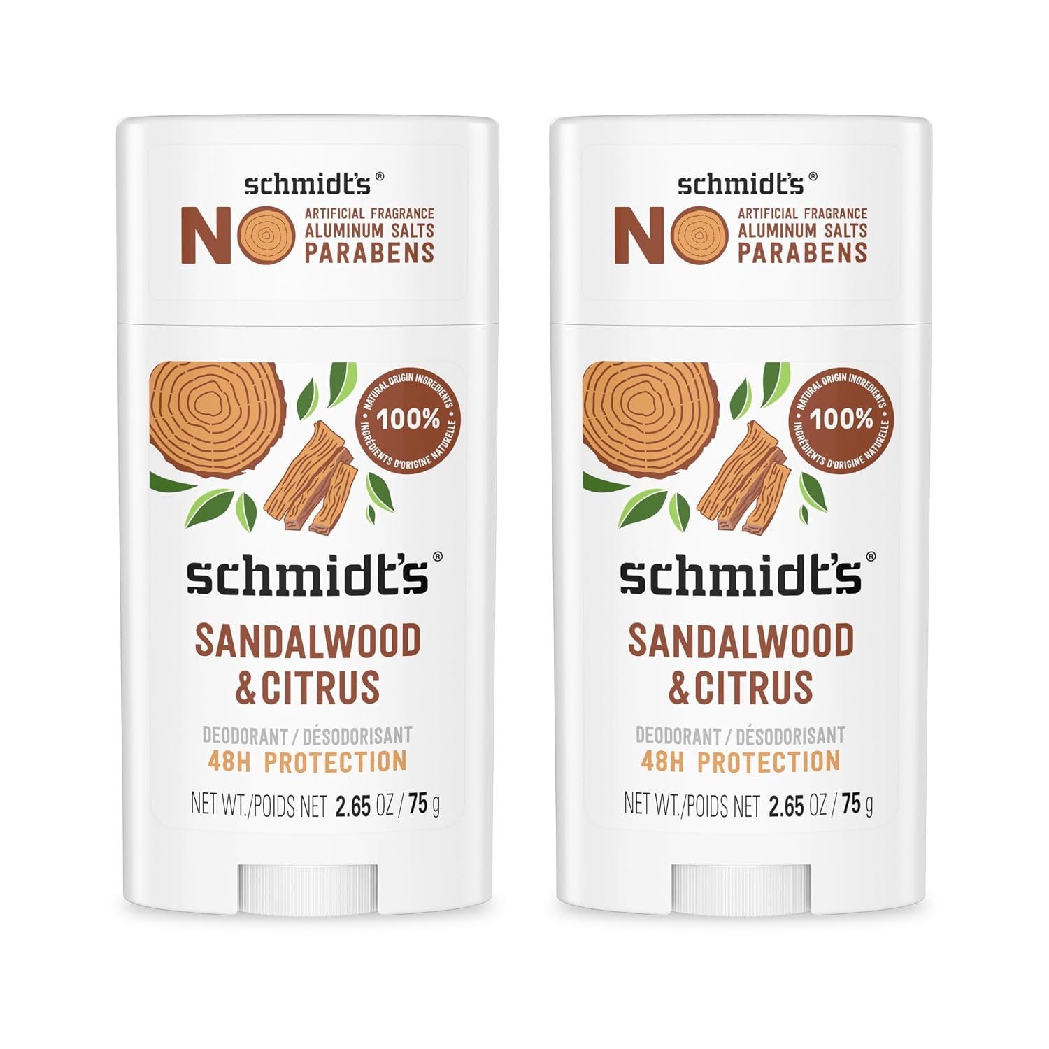 Schmidt’s Aluminum Free Natural Deodorant Sandalwood & Citrus 2.65 oz 2 ct