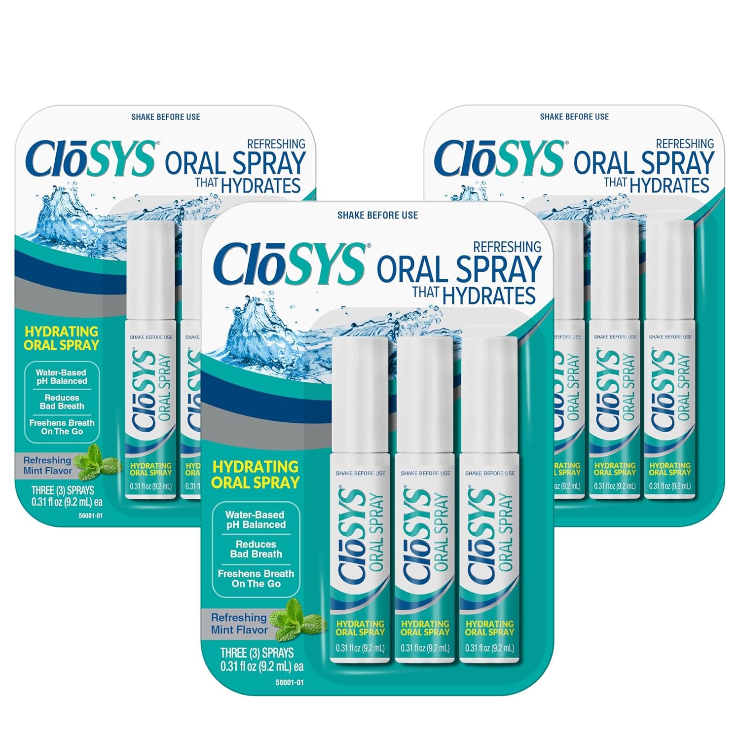 CloSYS Oral Breath Spray, Mint, Sugar Free, Fights Bad Breath .31oz, 9 Pack