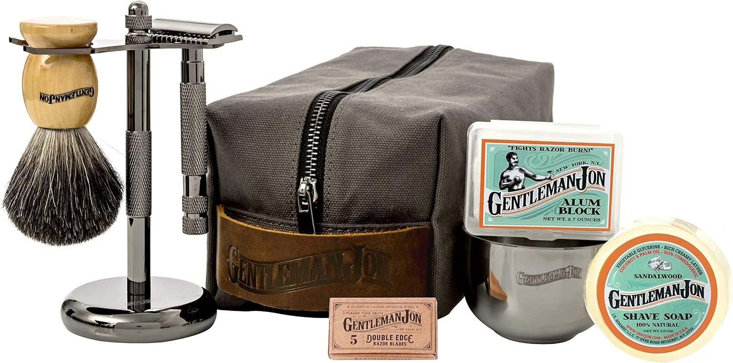 Gentleman Jon Deluxe Vintage Shaving Kit – 8pc Men’s Safety Razor Gift Set