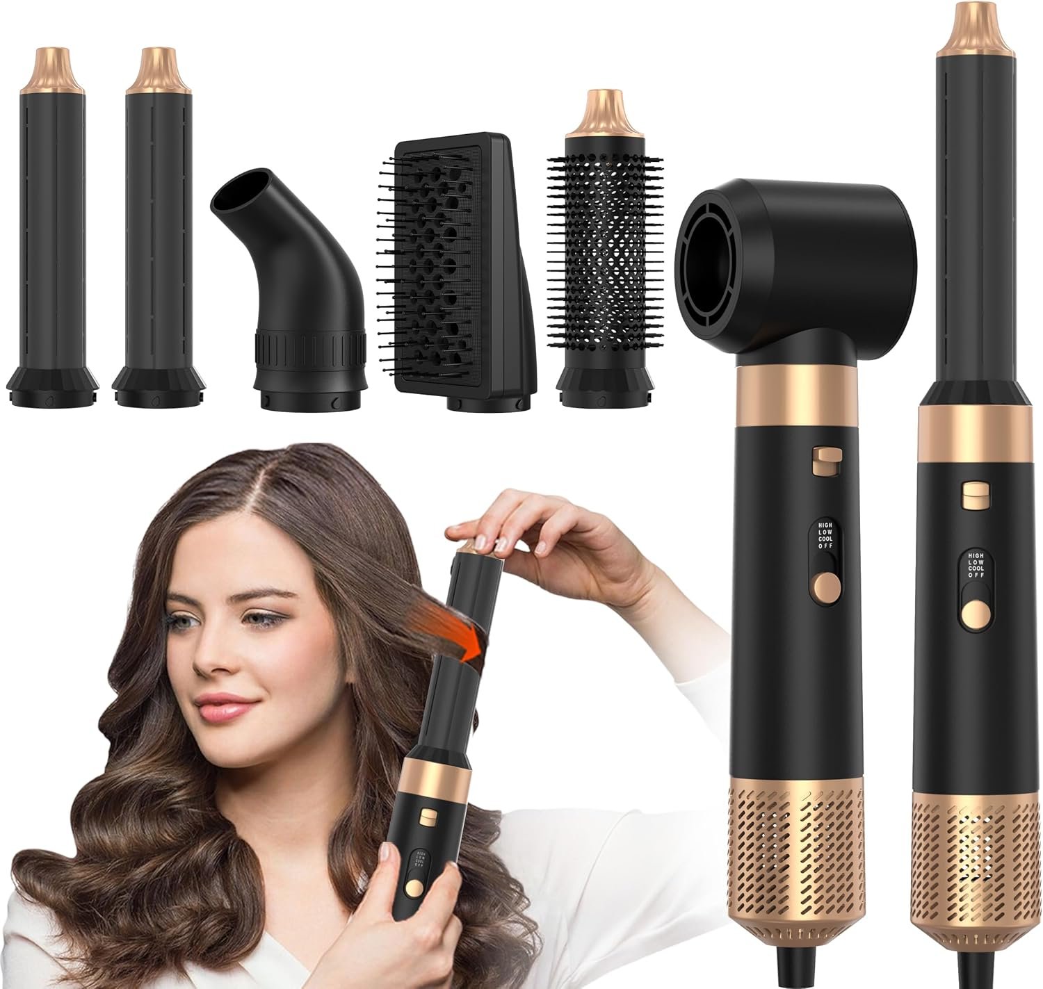 6-in-1 Hot Air Hair Styler Brush, 950W Hair Styler Hot Air Curlers Auto Wrap Multi Styler Hair Tools with 3 Level Temp Settings Suitable for Straight Curl Drying Smoothing Volumizing