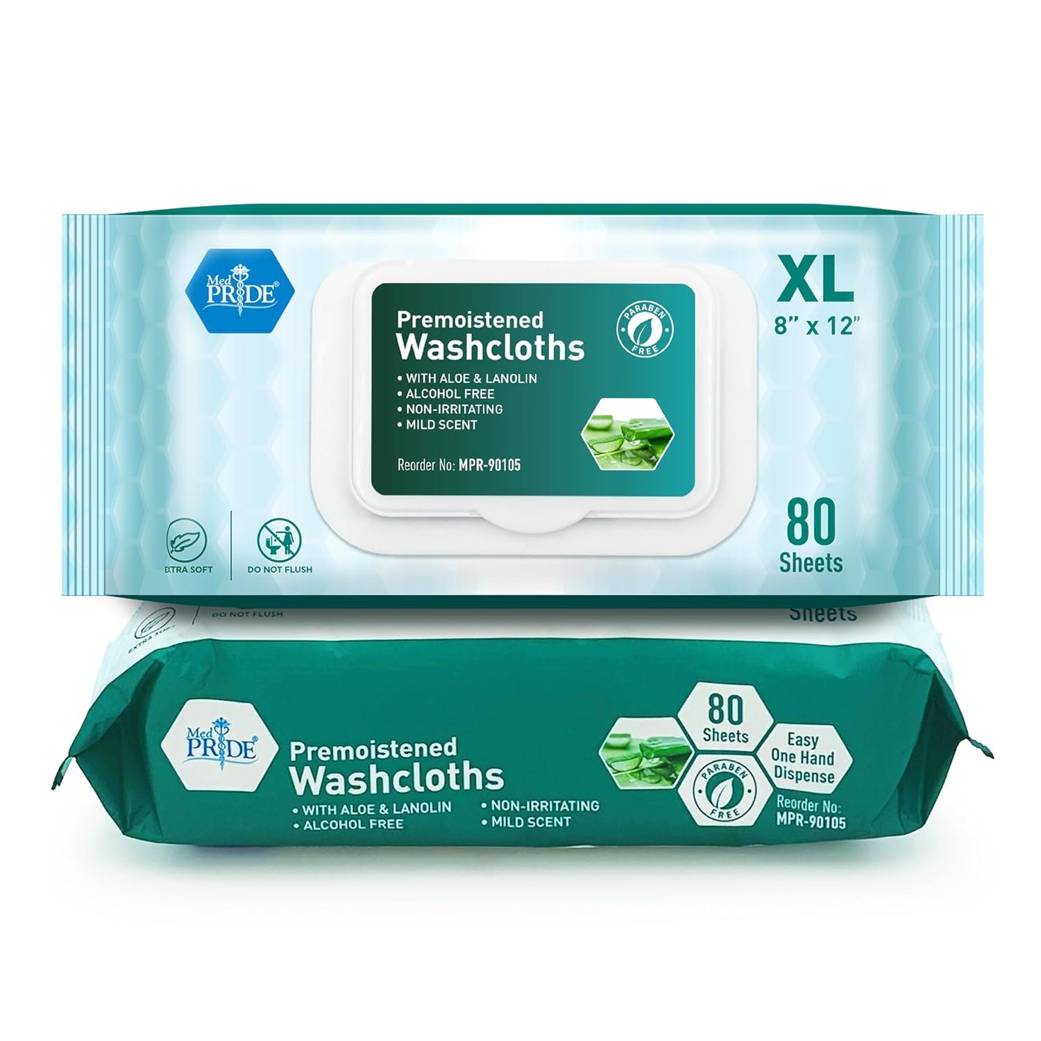 MED PRIDE XL Premoistened Adult Washcloths 8×12 in,Sensitive Skin,80 Count