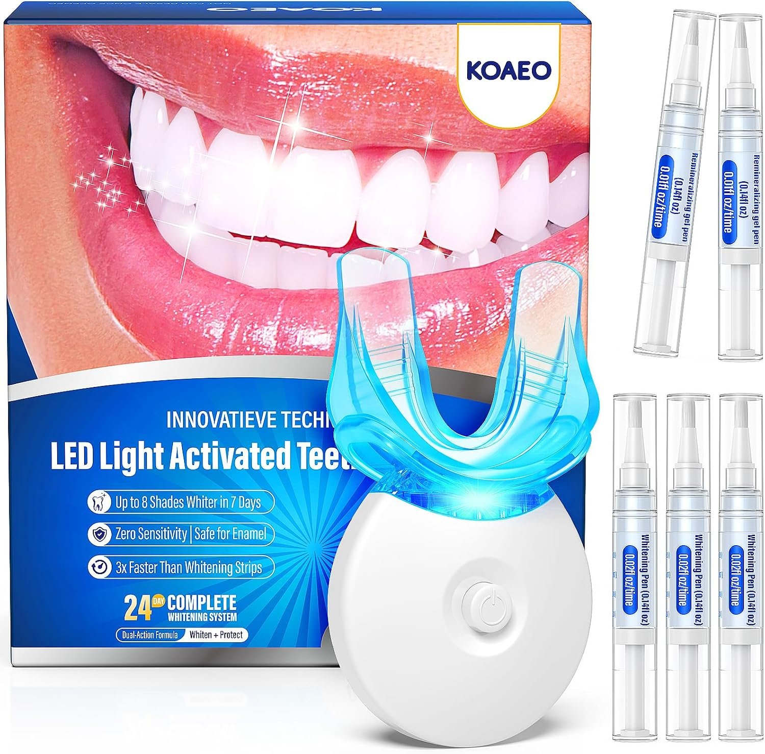 Teeth Whitening Kit with LED Light – 3 Whitening Gel Pens + 2 Desensitizing Pens – 35% Carbamide Peroxide – Whiten Teeth in 7 Days – Safe for Sensitive Teeth & Enamel, 0.7 Fl Oz(Mint)