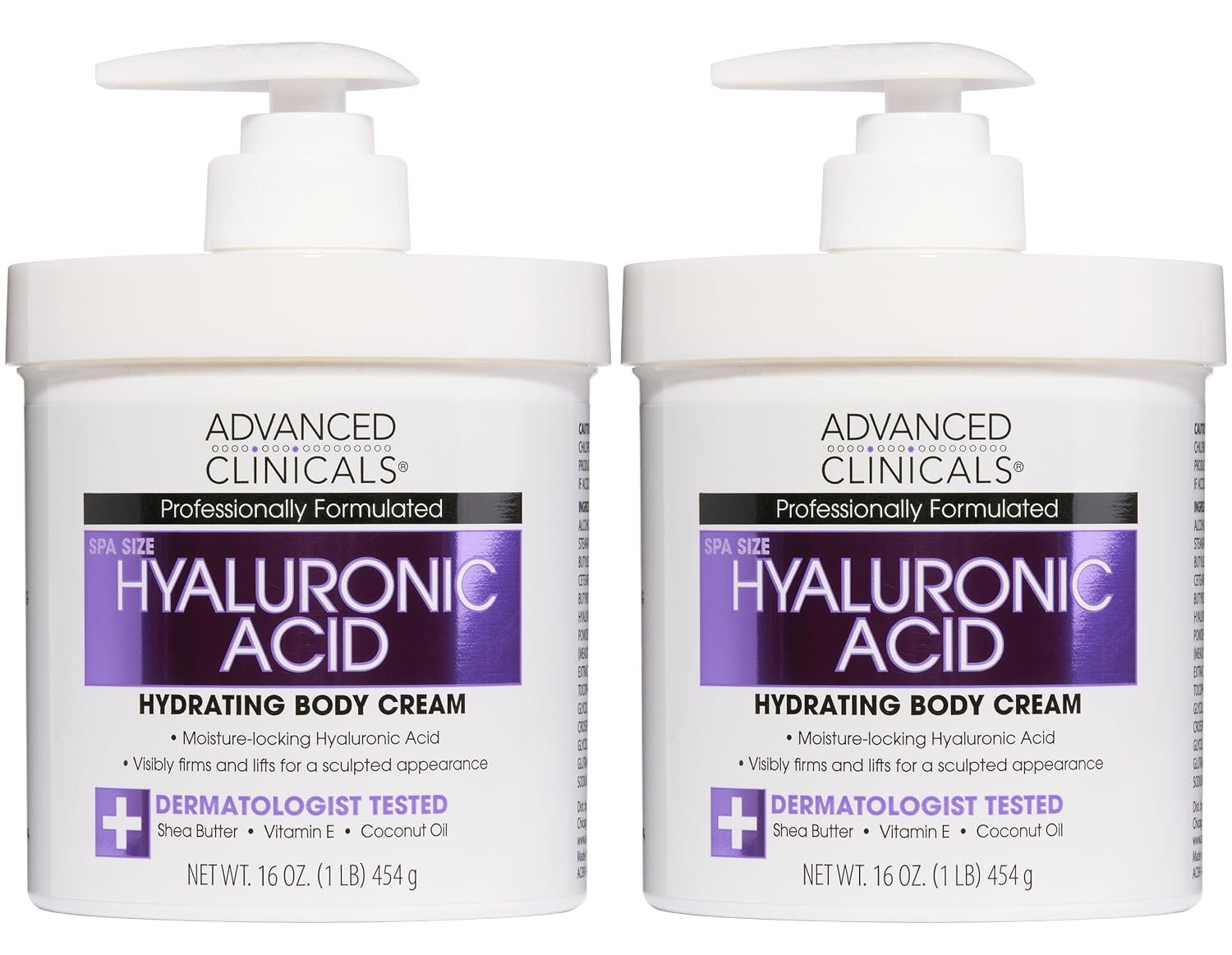 Advanced Clinicals Hyaluronic Acid Moisturizer Body Cream With Vitamin E | Hydrating Cream & Body Lotion For Women & Men To Help Improve Look of Wrinkles, Dry Skin, Crepey Looking Skin, 16OZ, 2-Pack
