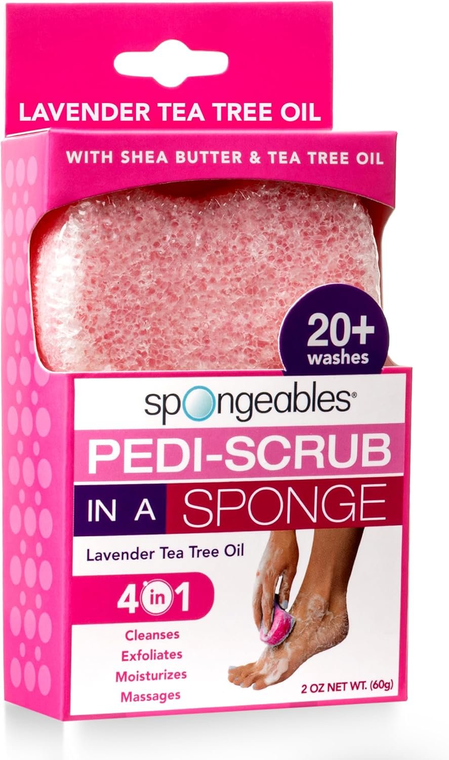 Spongeables Pedi Scrub Foot Exfoliating 20+ Wash Sponge, Lavender, 1 Count