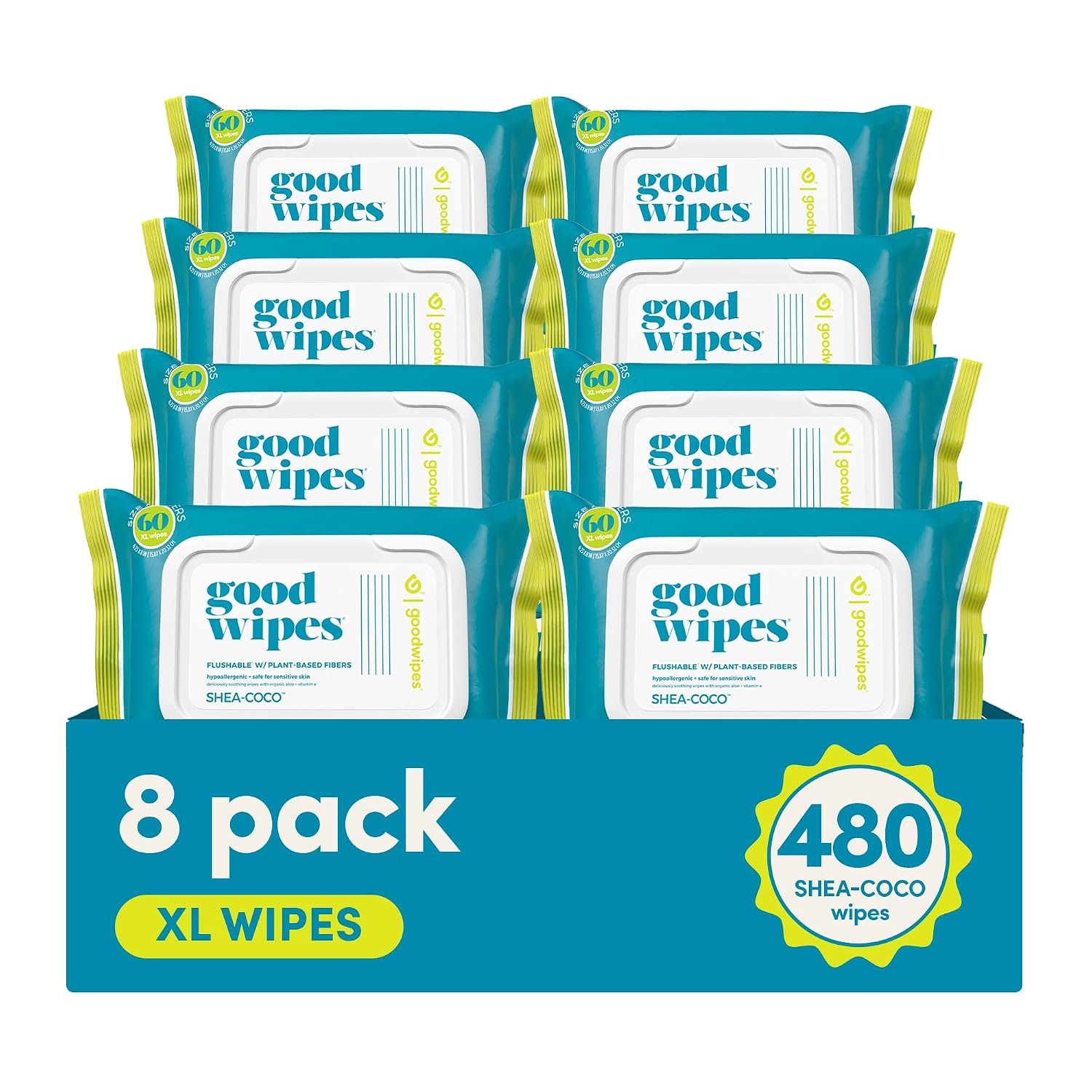 goodwipes Flushable Wipes (Pack of 8) (60 Count (Pack of 8), Shea-Coco)