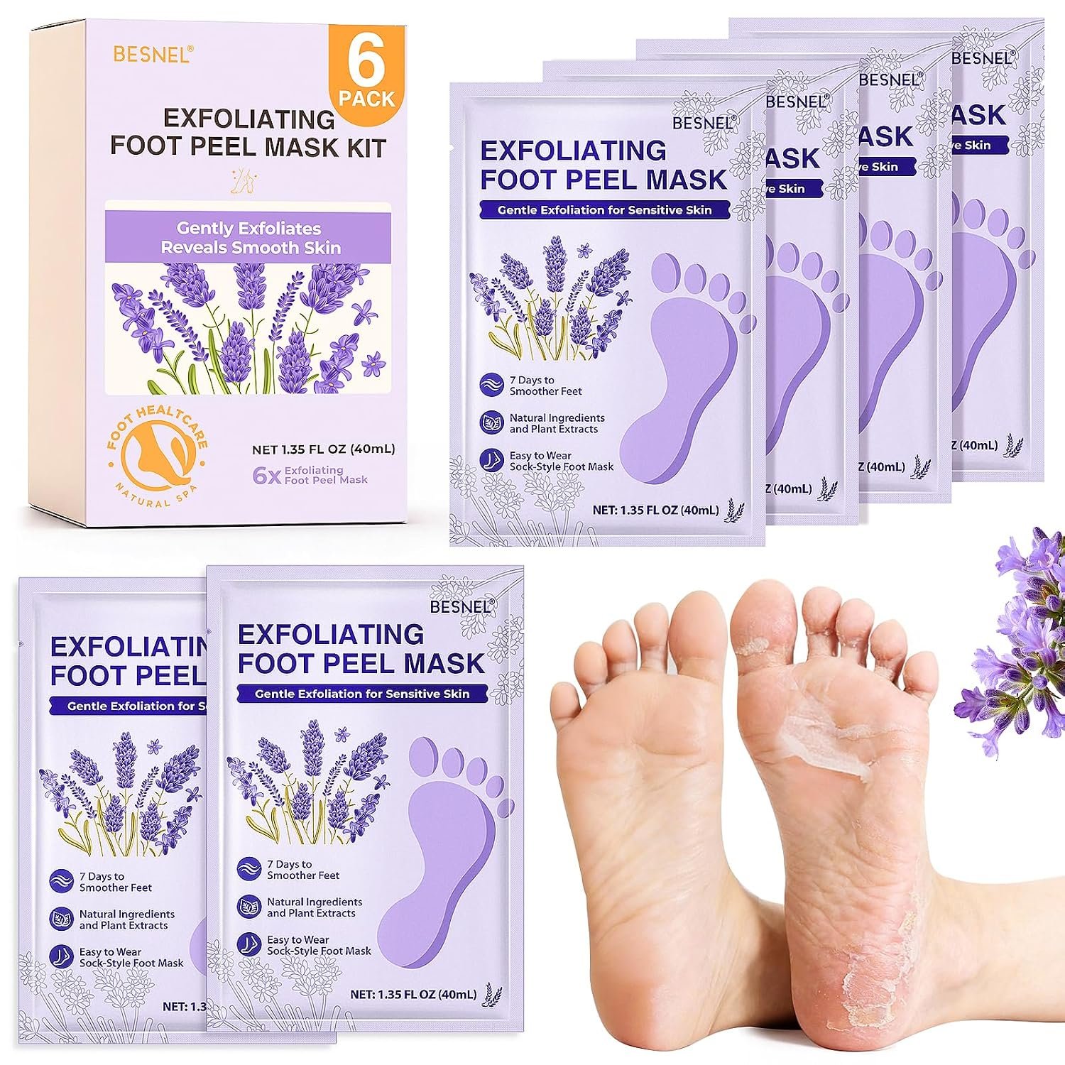 6Pack Foot Peeling Mask,Gently Exfoliator Calluses Dead Skin Callus Remover
